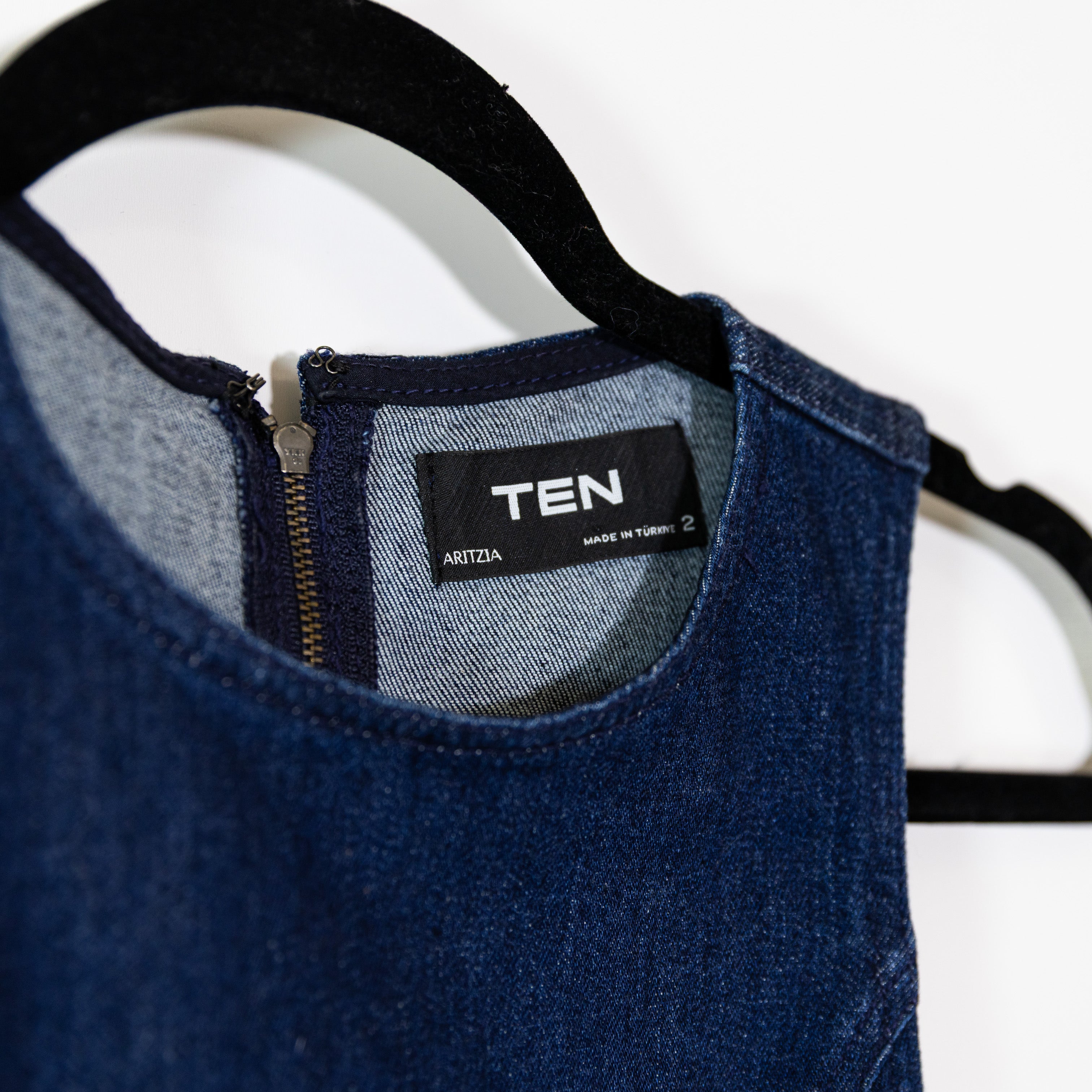 Aritzia Ten Westend Super Stretch Maxi Crewneck Denim Dress No Stress Dark Blue