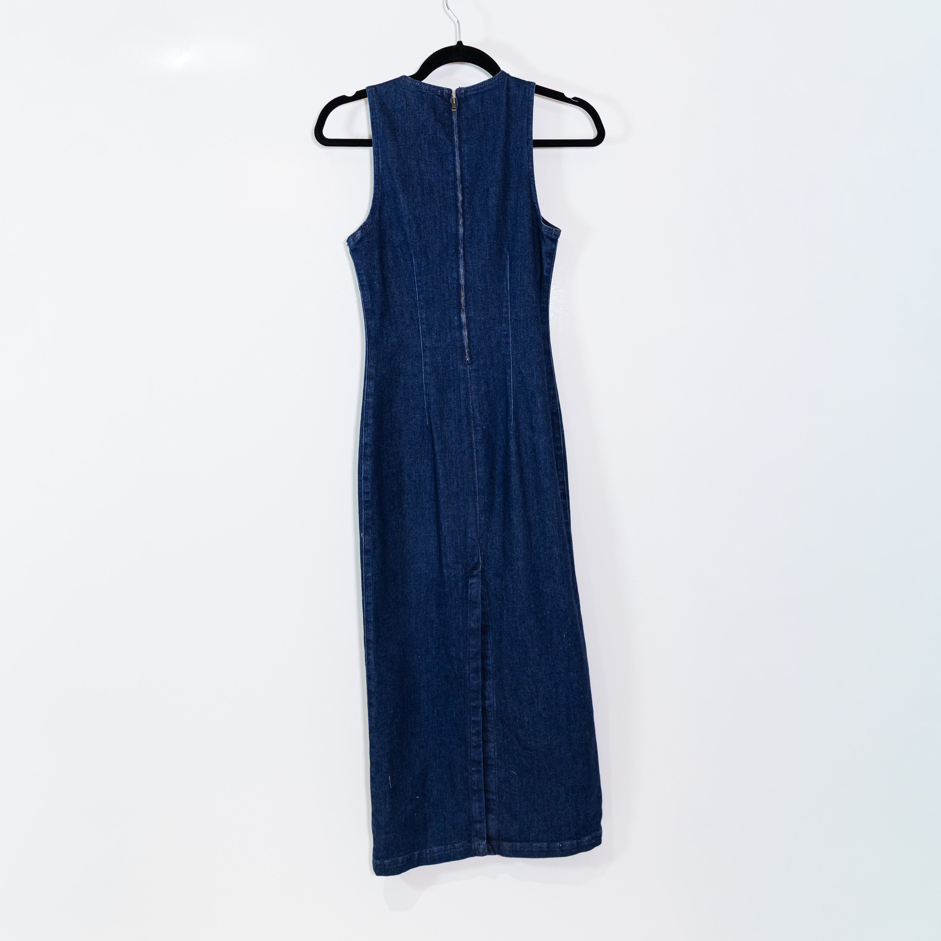 Aritzia Ten Westend Super Stretch Maxi Crewneck Denim Dress No Stress Dark Blue