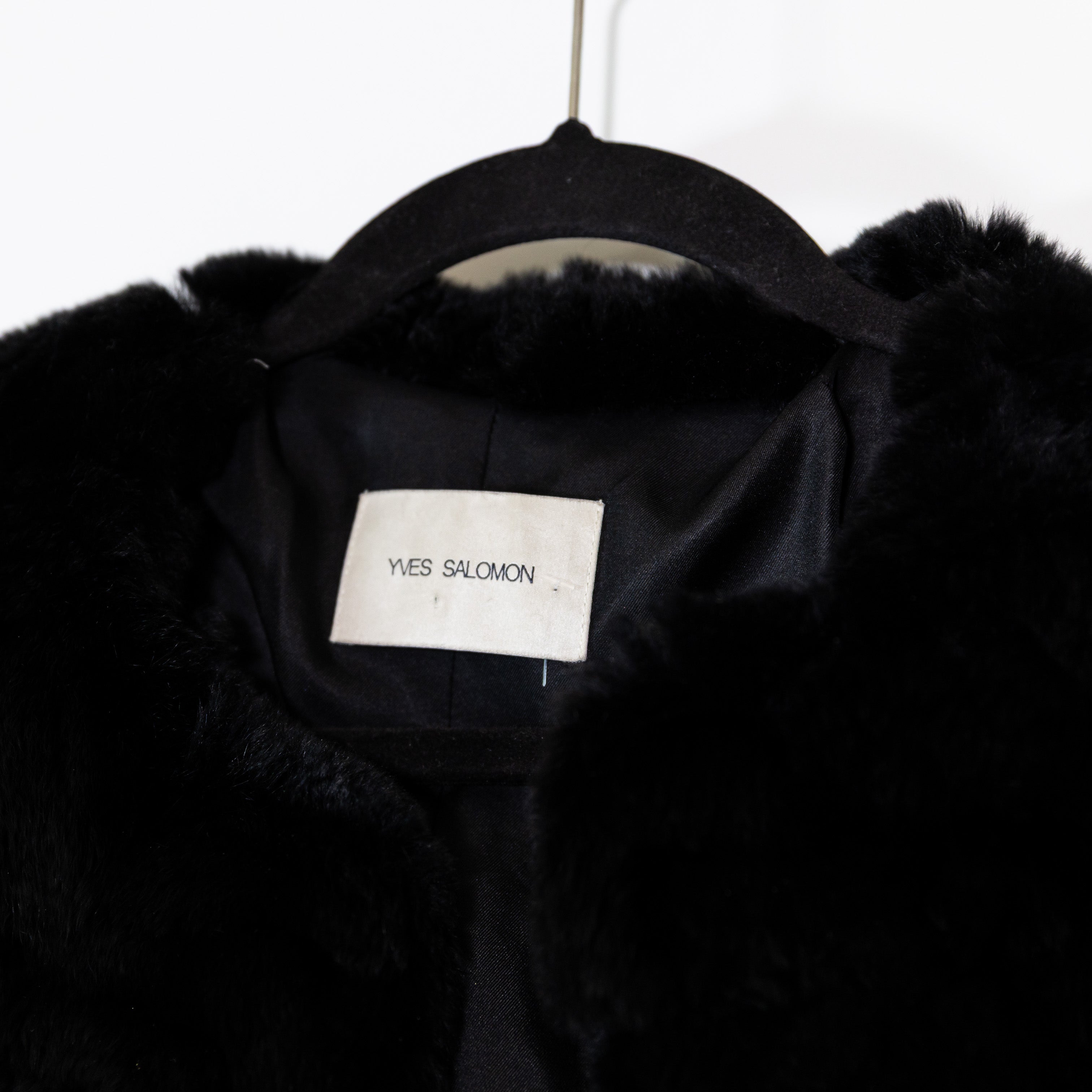 Yves Salomon Genuine Rex Rabbit Band Fur Silk Lined Black Jacket Small