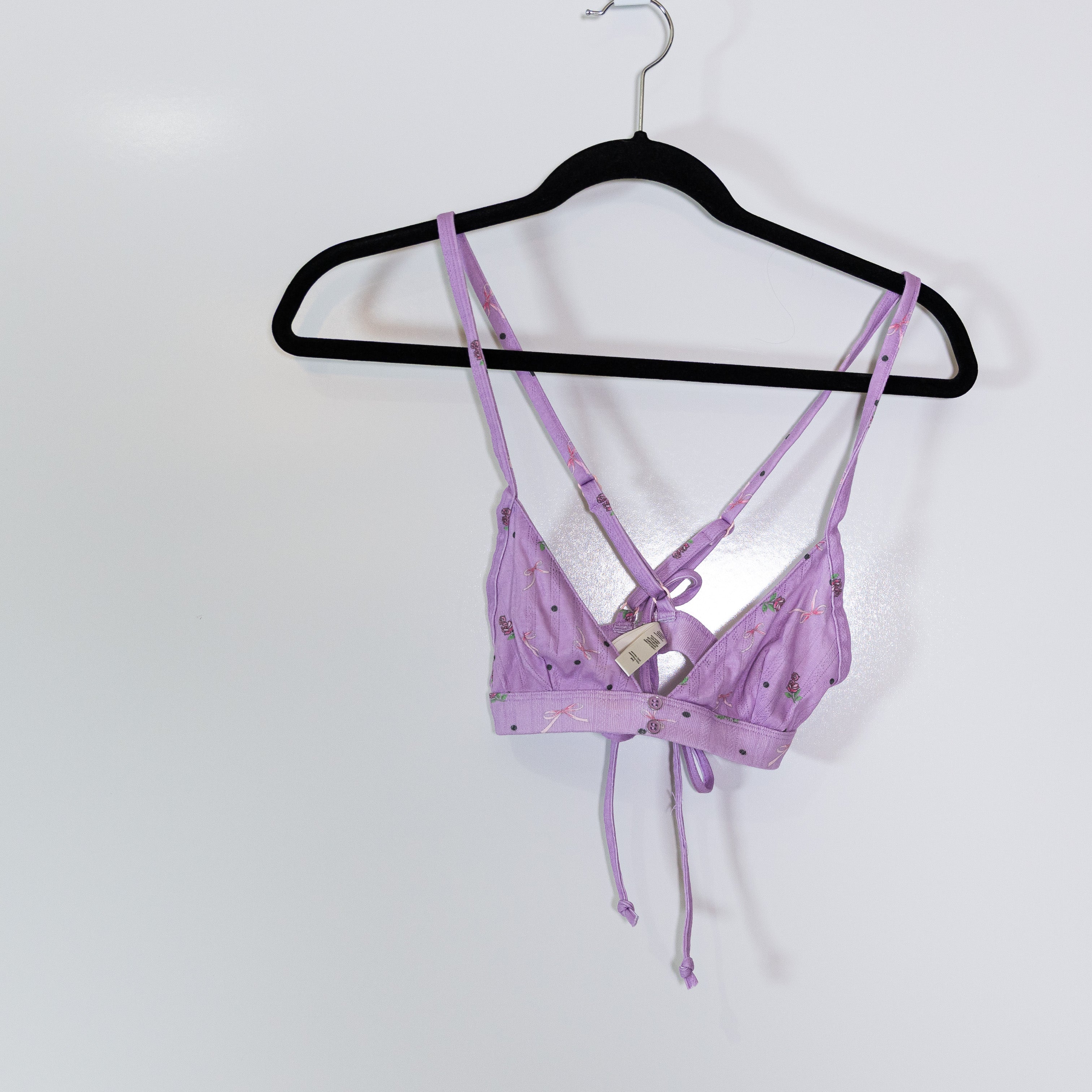 For Love And Lemons x Victoria Secret Pointelle Bow Rose Print Triangle Bra XS