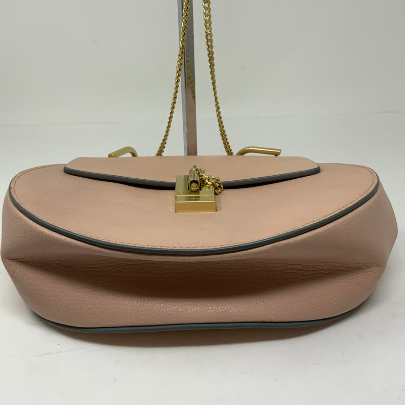 Chloe Drew Genuine Leather Foldover Crossbody Saddle Purse Bag Pink Cream Gold