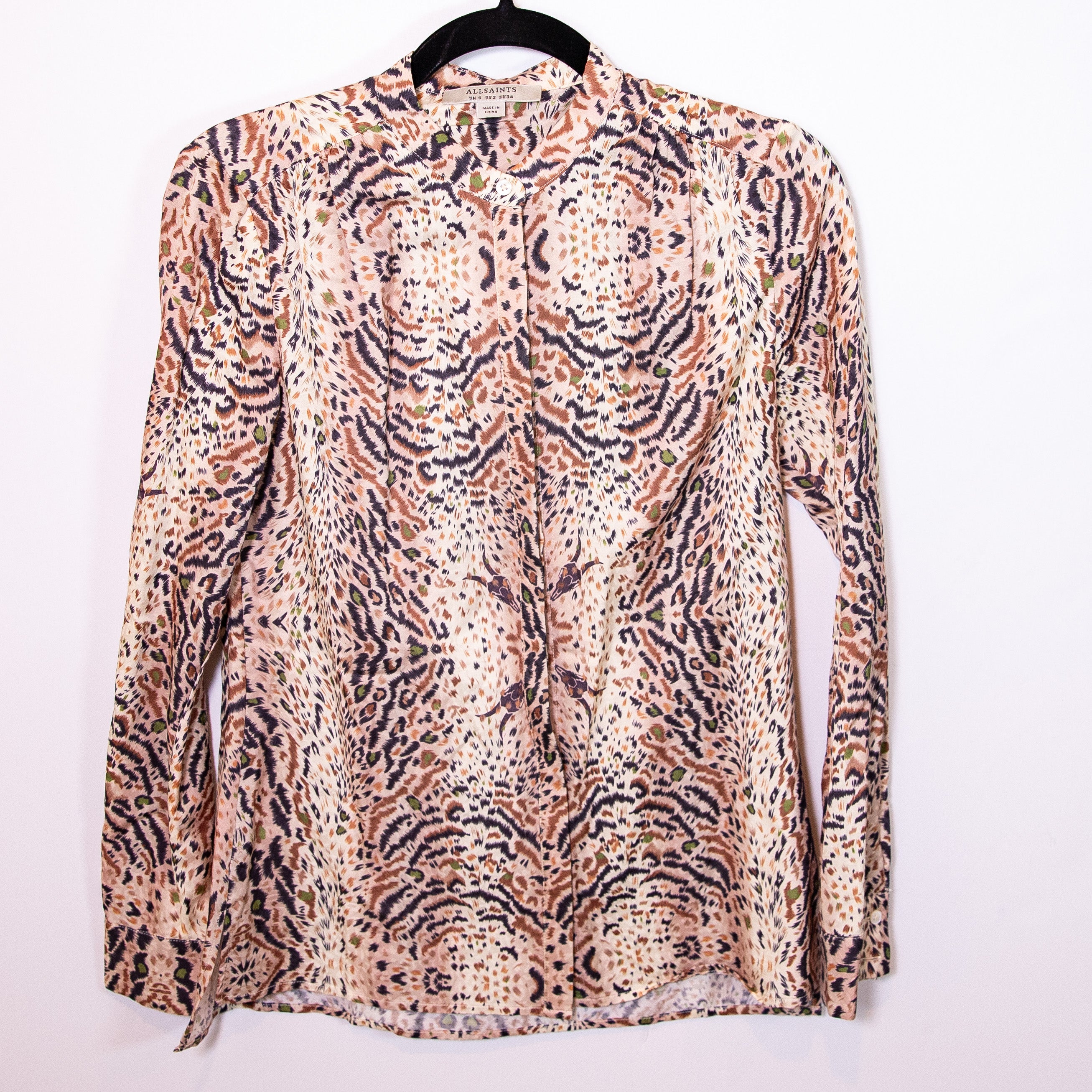 AllSaints Toni Arietta Long Sleeve Cotton Blend Animal Print Pattern Blouse 2