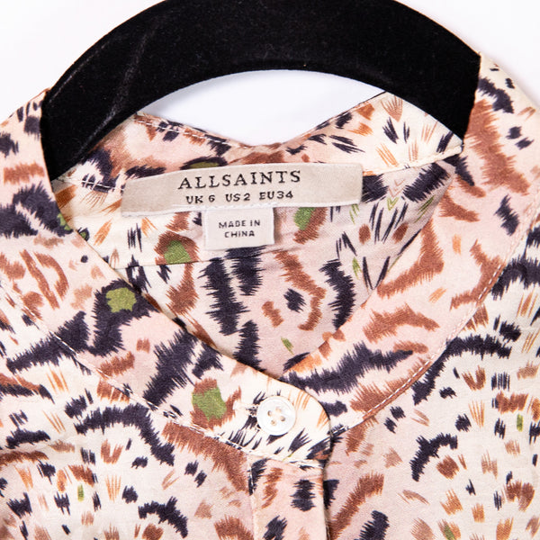 AllSaints Toni Arietta Long Sleeve Cotton Blend Animal Print Pattern Blouse 2