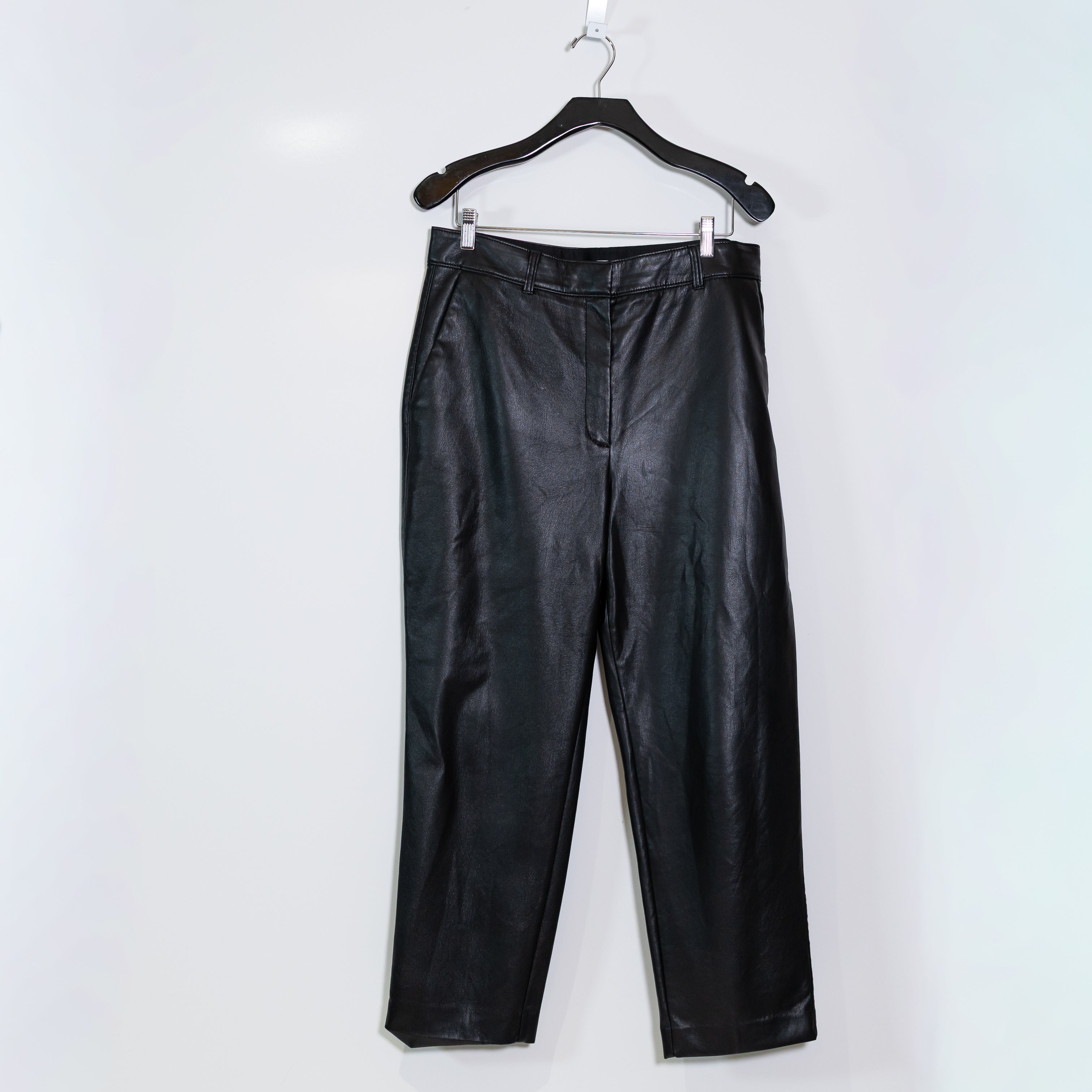 Babaton Aritzia Command Faux Vegan Leather Straight Leg Trouser Pants Black 14