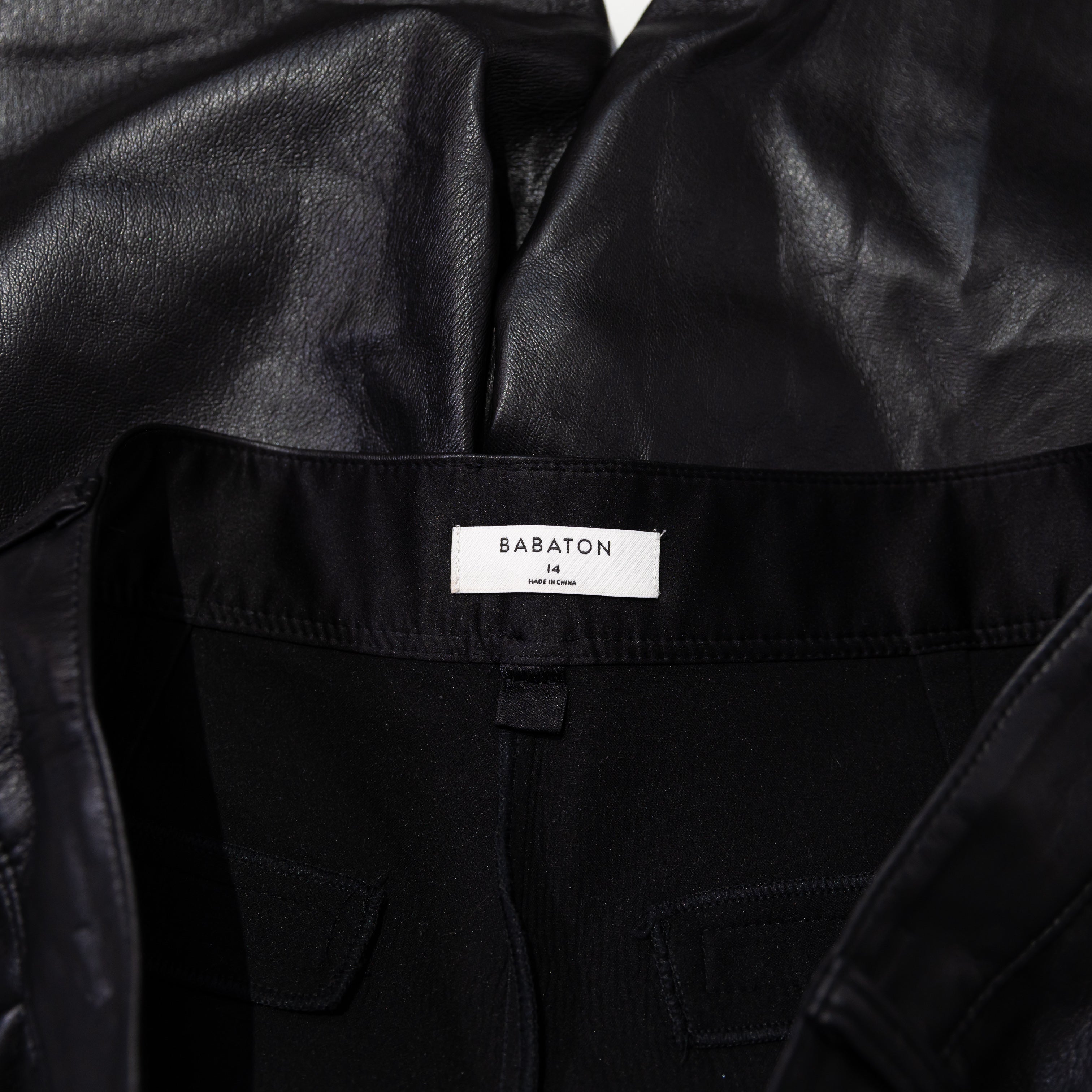 Babaton Aritzia Command Faux Vegan Leather Straight Leg Trouser Pants Black 14