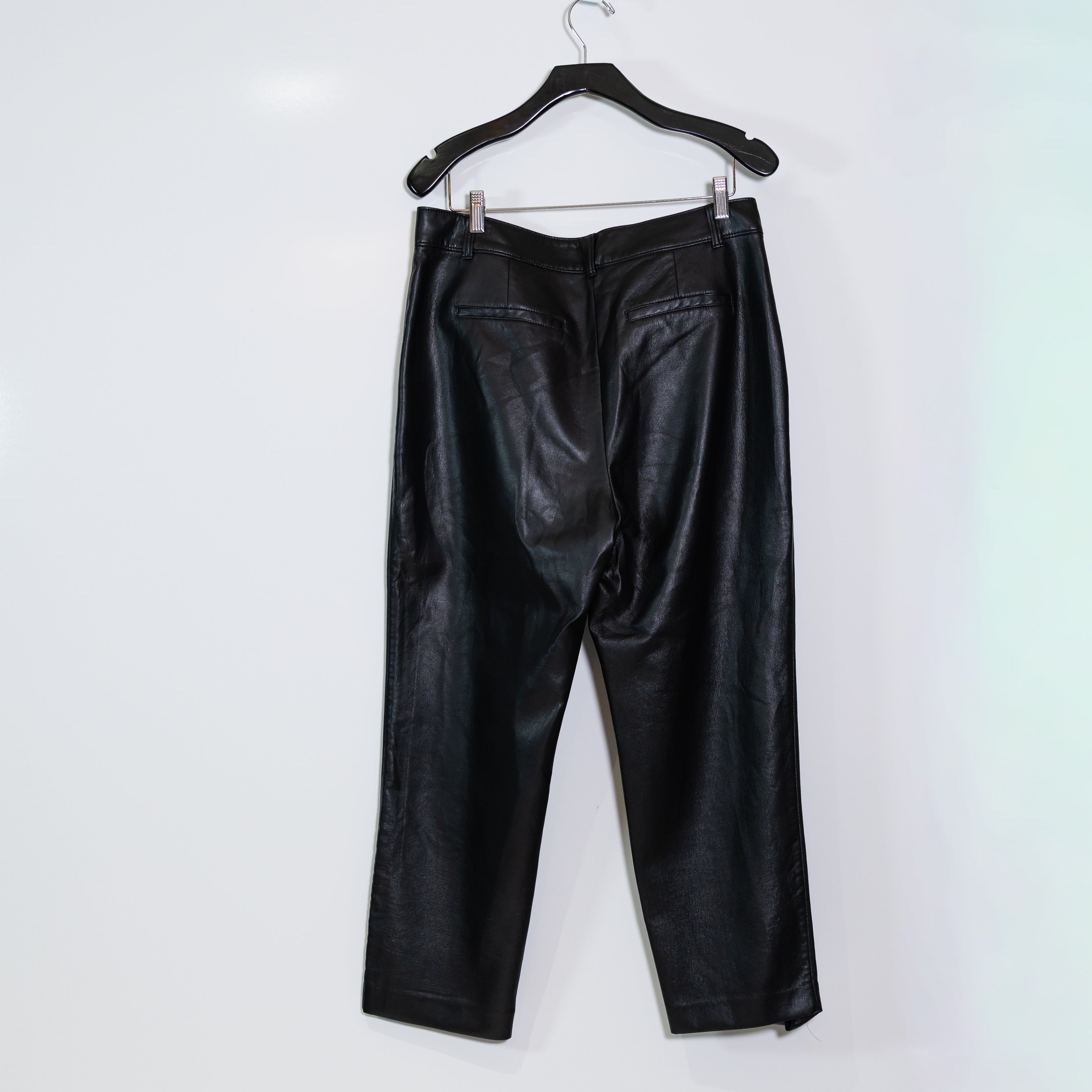 Babaton Aritzia Command Faux Vegan Leather Straight Leg Trouser Pants Black 14