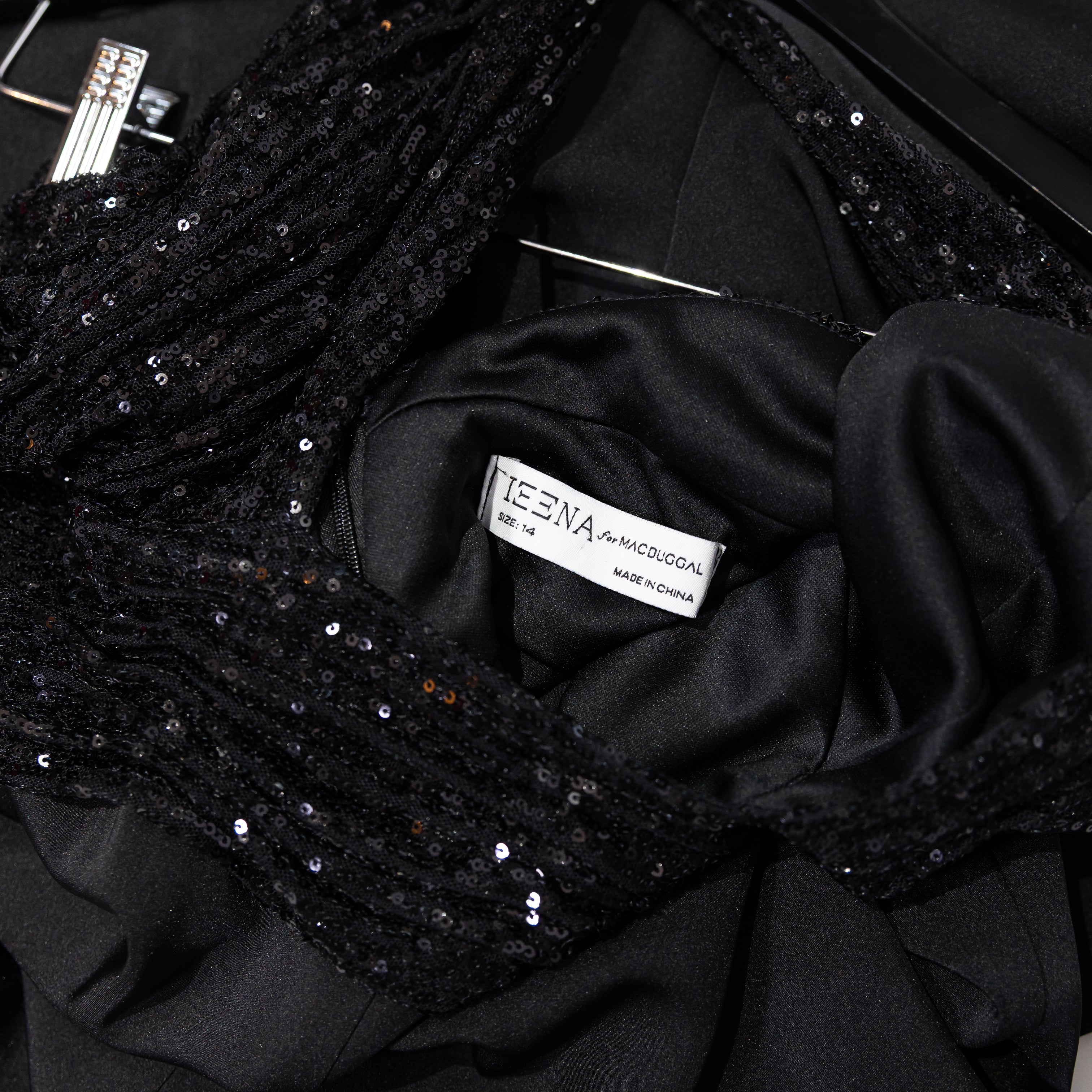 Ieena Mac Duggal Satin Sequin Glitter Embellished Cross Neck Halter Jumpsuit 14