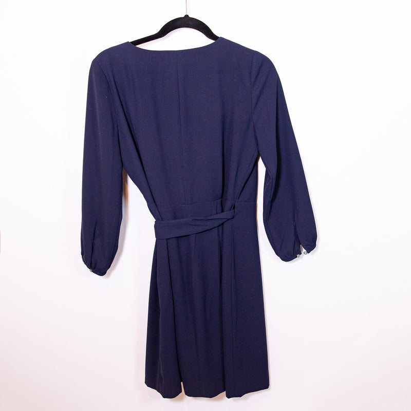 J. Crew Women's 365 Crepe V Neck Drape Long Sleeve Wrap Midi Dress Navy Blue 2