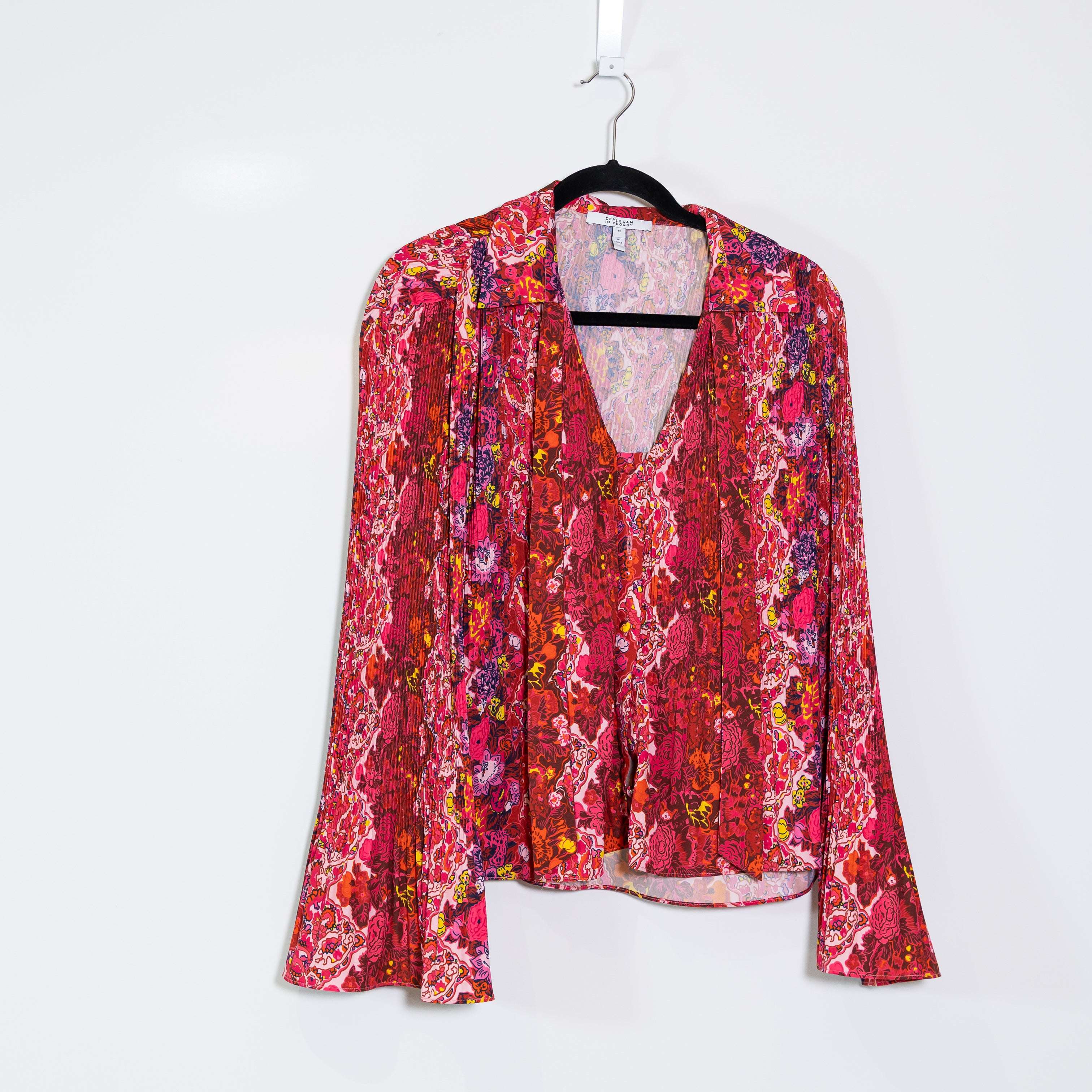 Derek Lam 10 Crosby Eve Chiffon Pleated Tie Neck Long Sleeve Blouse Shirt Top 12