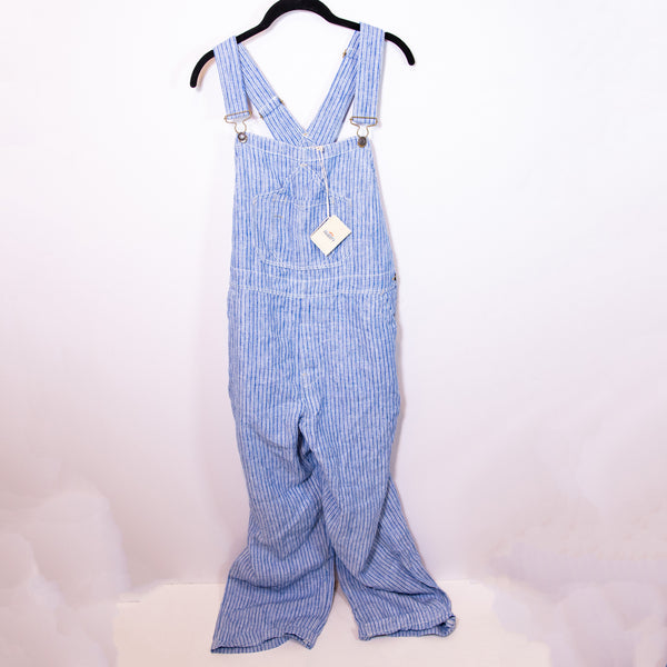 NEW Faherty Linen Mechanic Overall One Piece Jumpsuit Skyway Railroad Stripe L