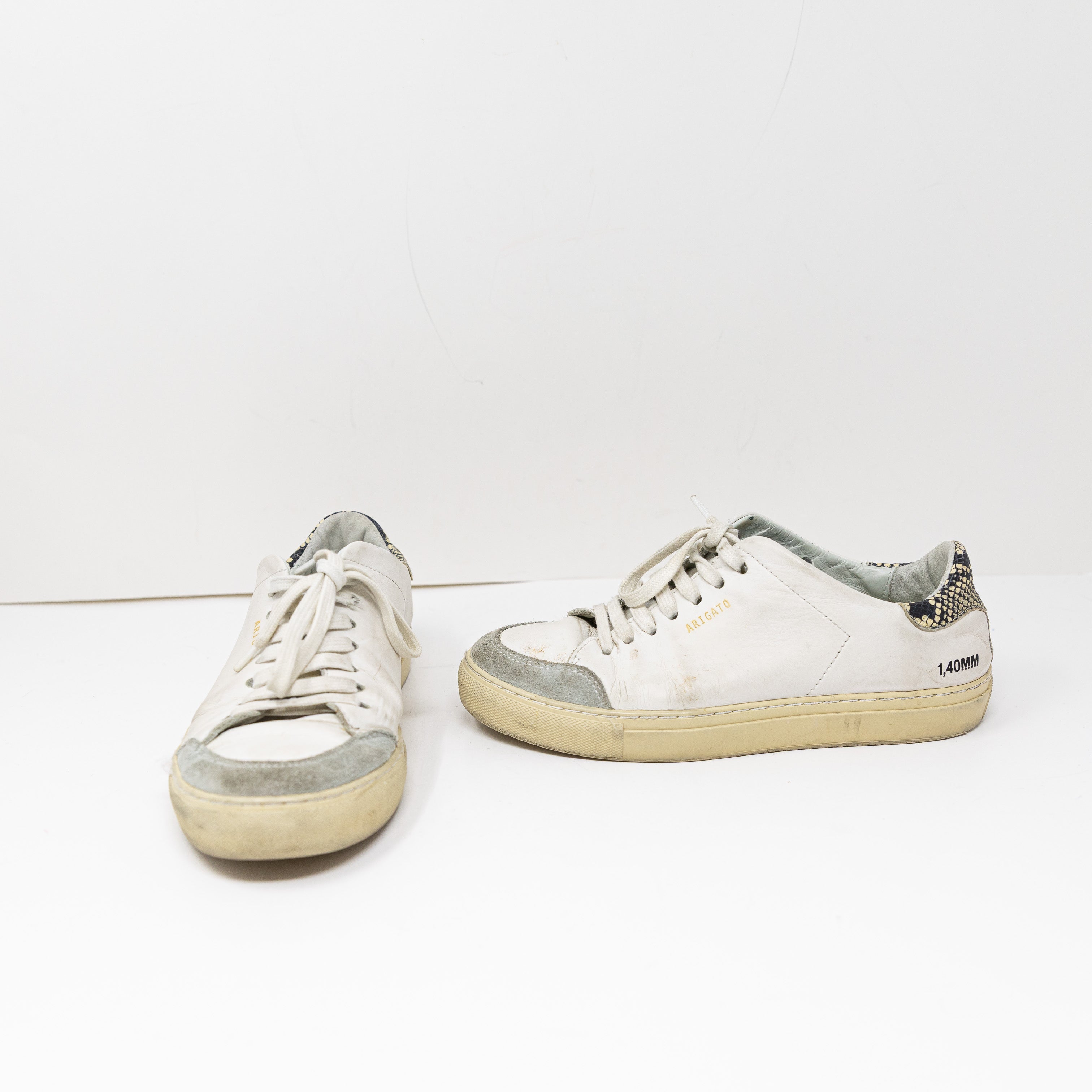 Axel Arigato White And Beige Snake Triple Clean 90 Leather Low Top Sneakers Shoe