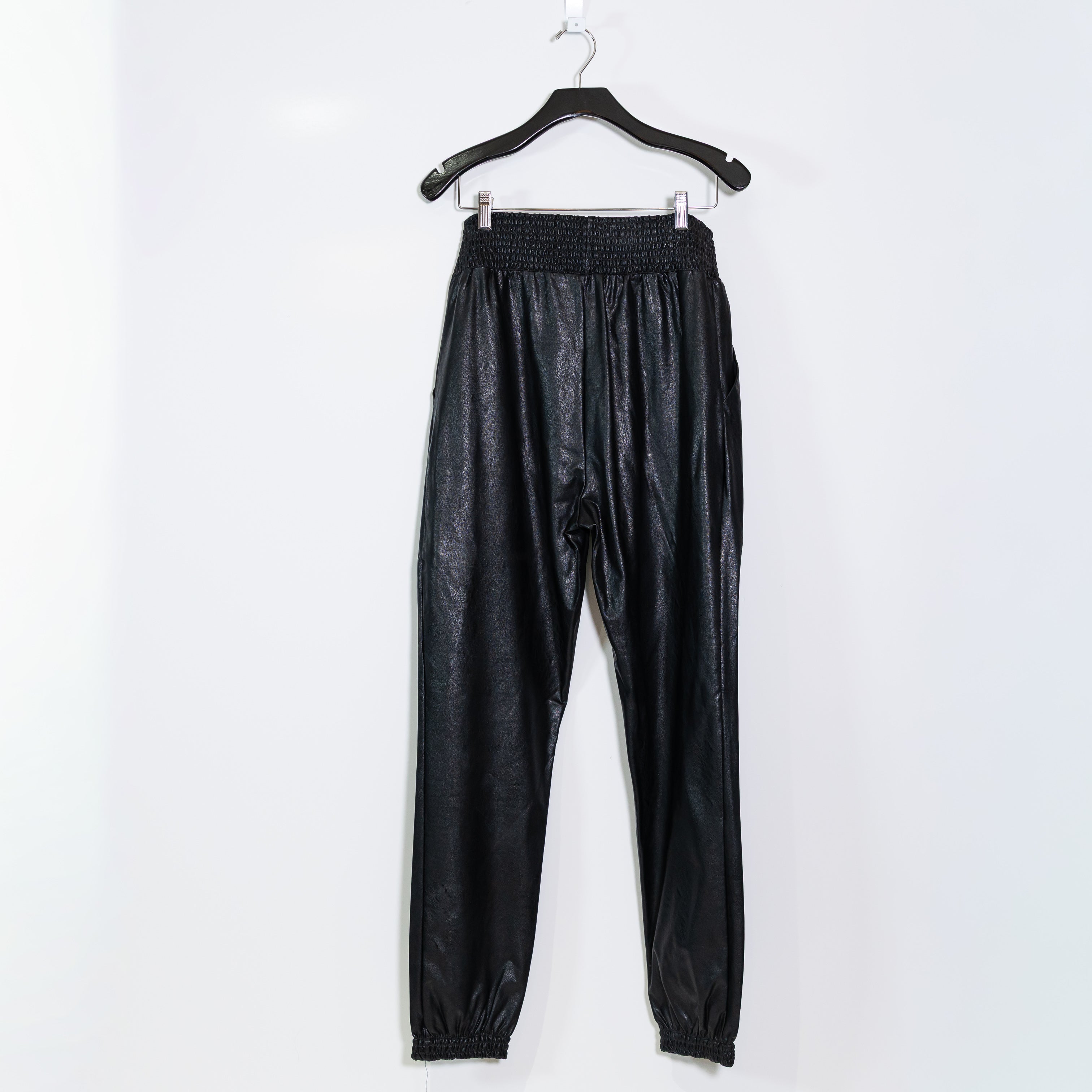 Commando Faux Vegan Leather High Waisted Ankle Crop Joggers Pants Black Large