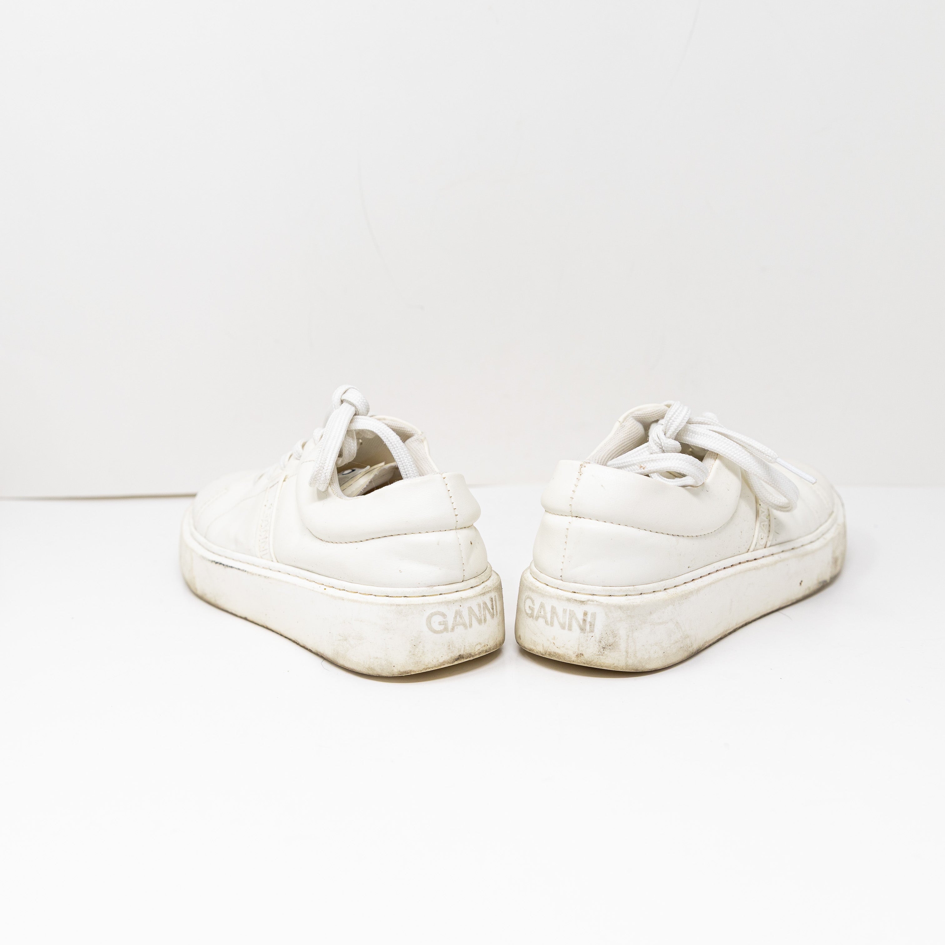 Ganni Women's Genuine Leather Low Top Lace Up Casual Sneakers Shoes White 6