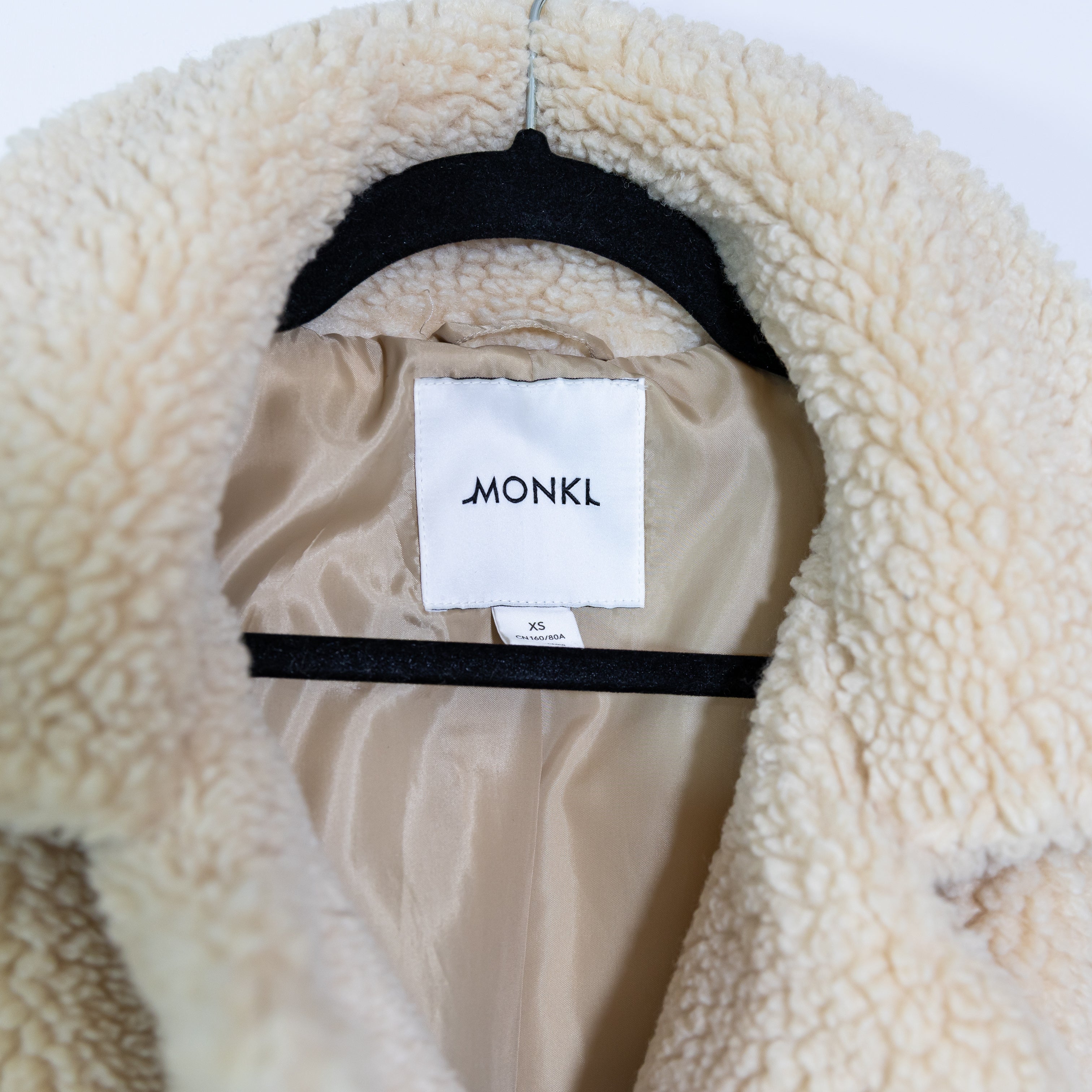 Monki Faux Vegan Fur Shearling Teddy Collared Double Breasted Long Jacket Coat