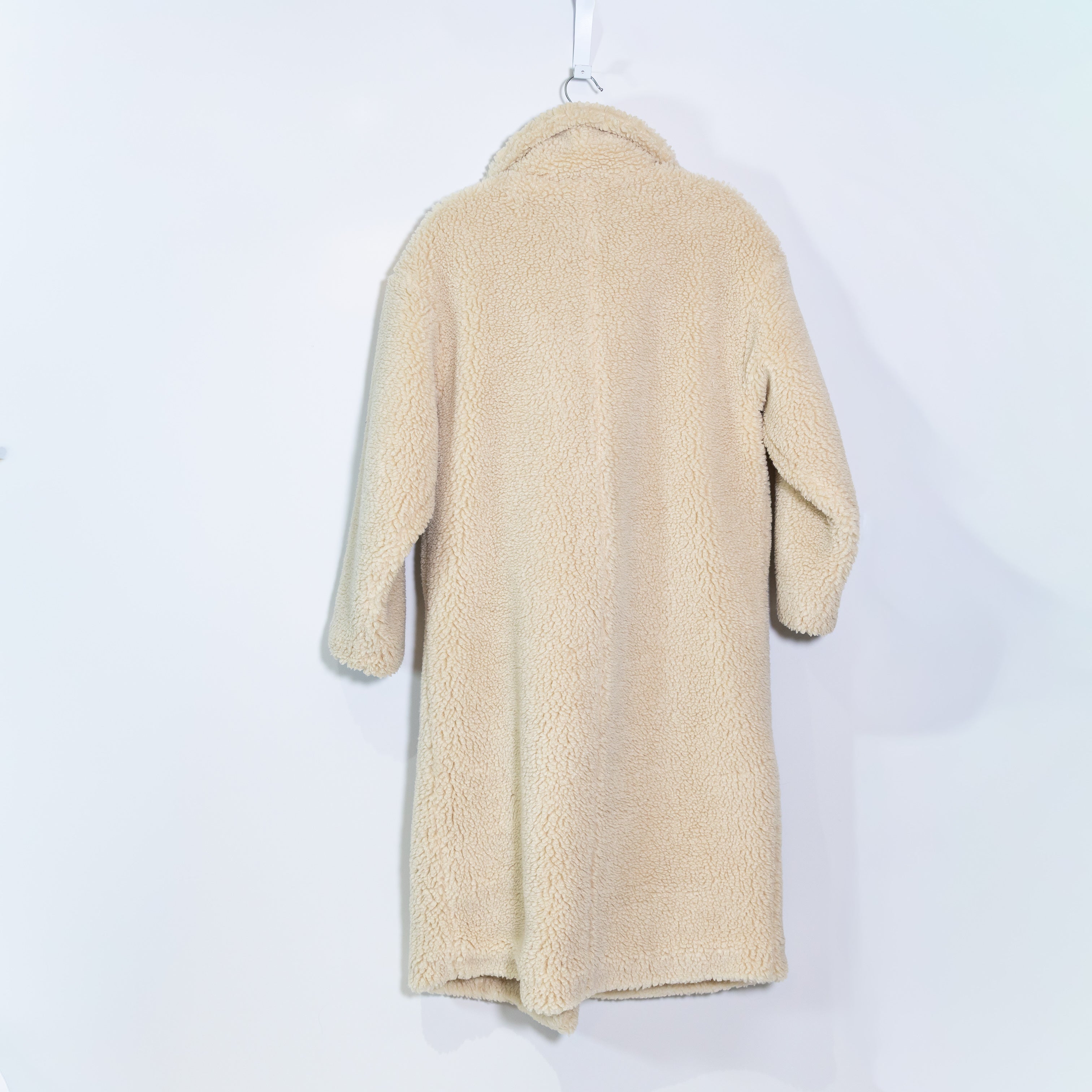 Monki Faux Vegan Fur Shearling Teddy Collared Double Breasted Long Jacket Coat