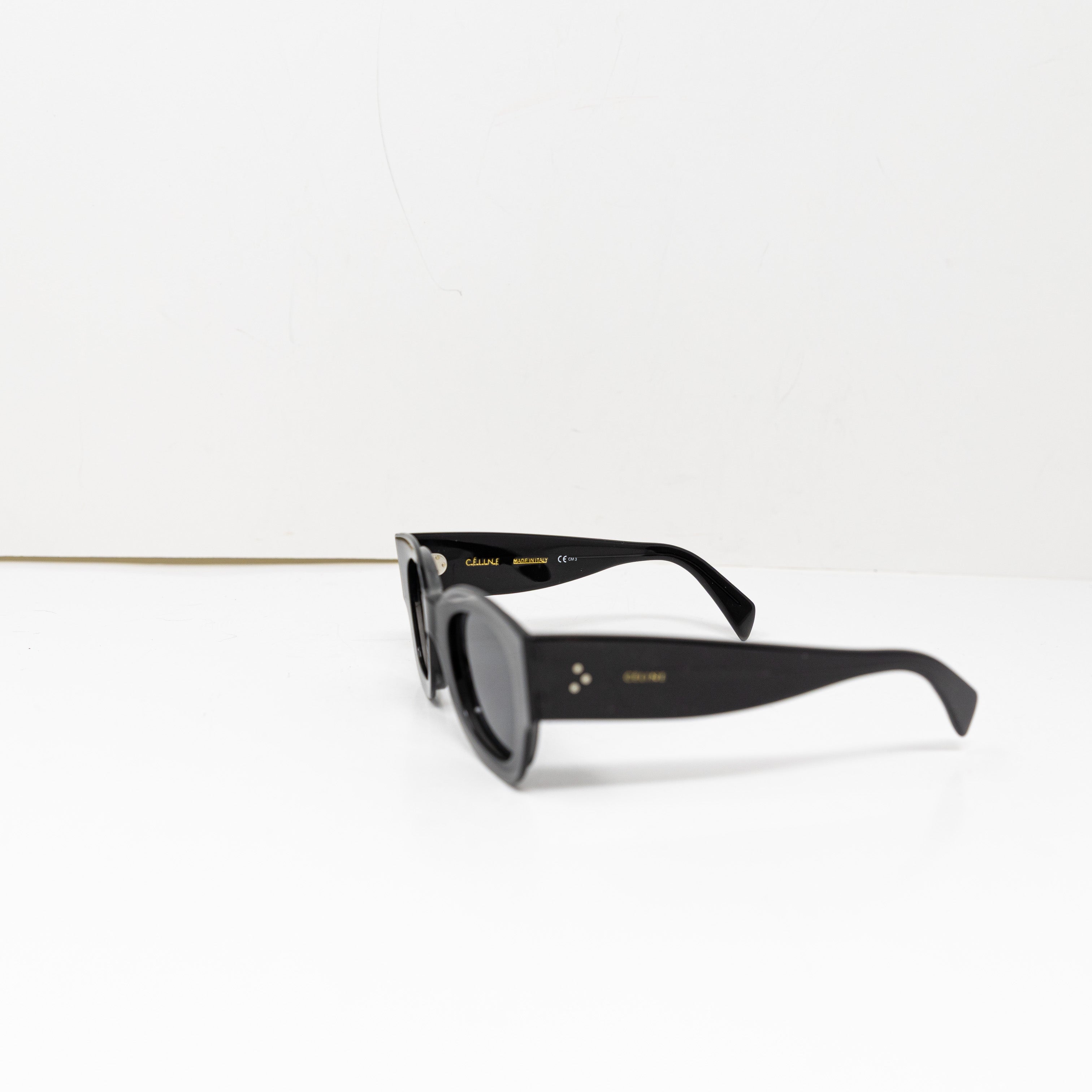 Celine Women's CL 41446/S Round Lenses Cat Eye Gray Black Sunglasses