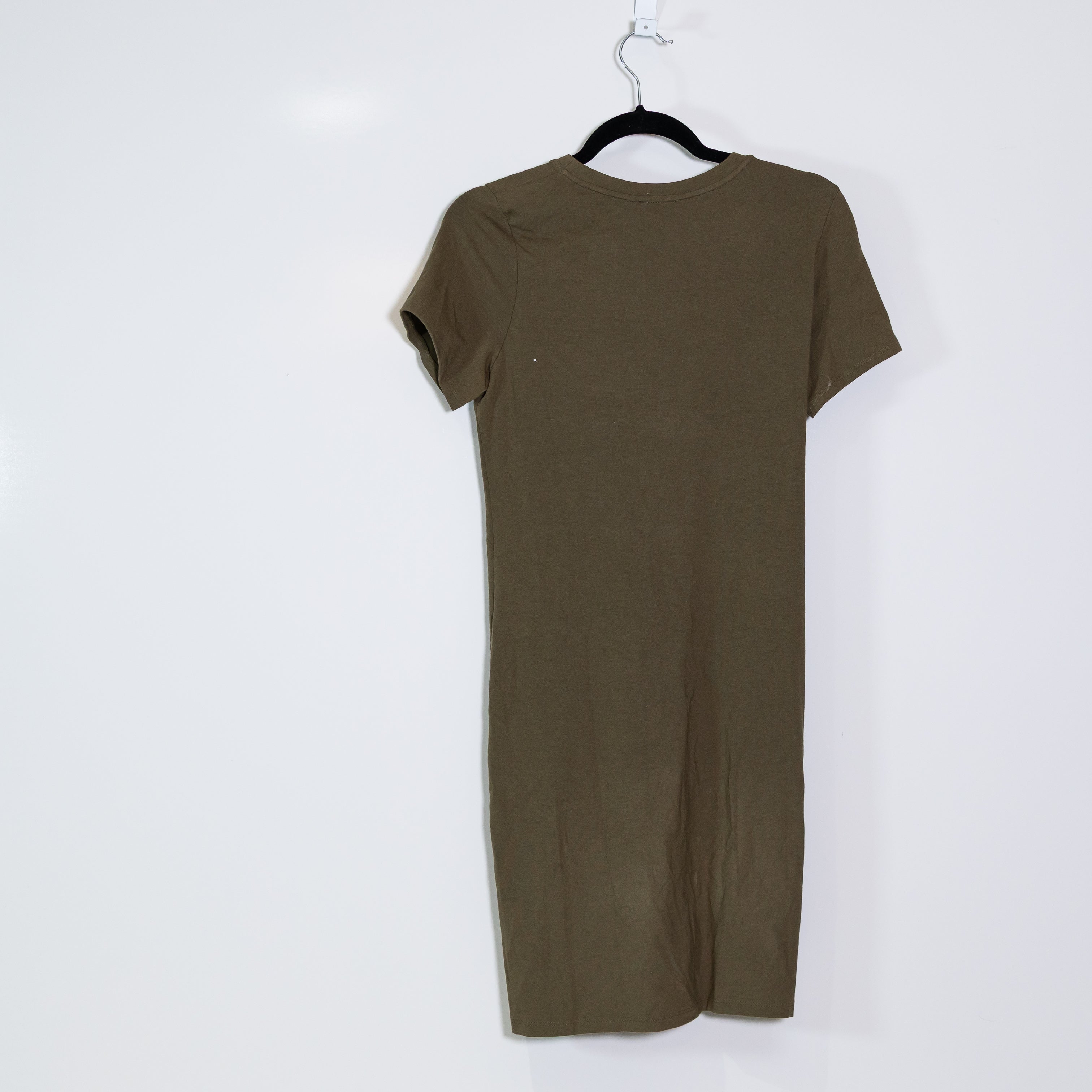 Theory Knot Twist Cotton Stretch Short Sleeve Crew Neck Tee Shirt Dress Green M