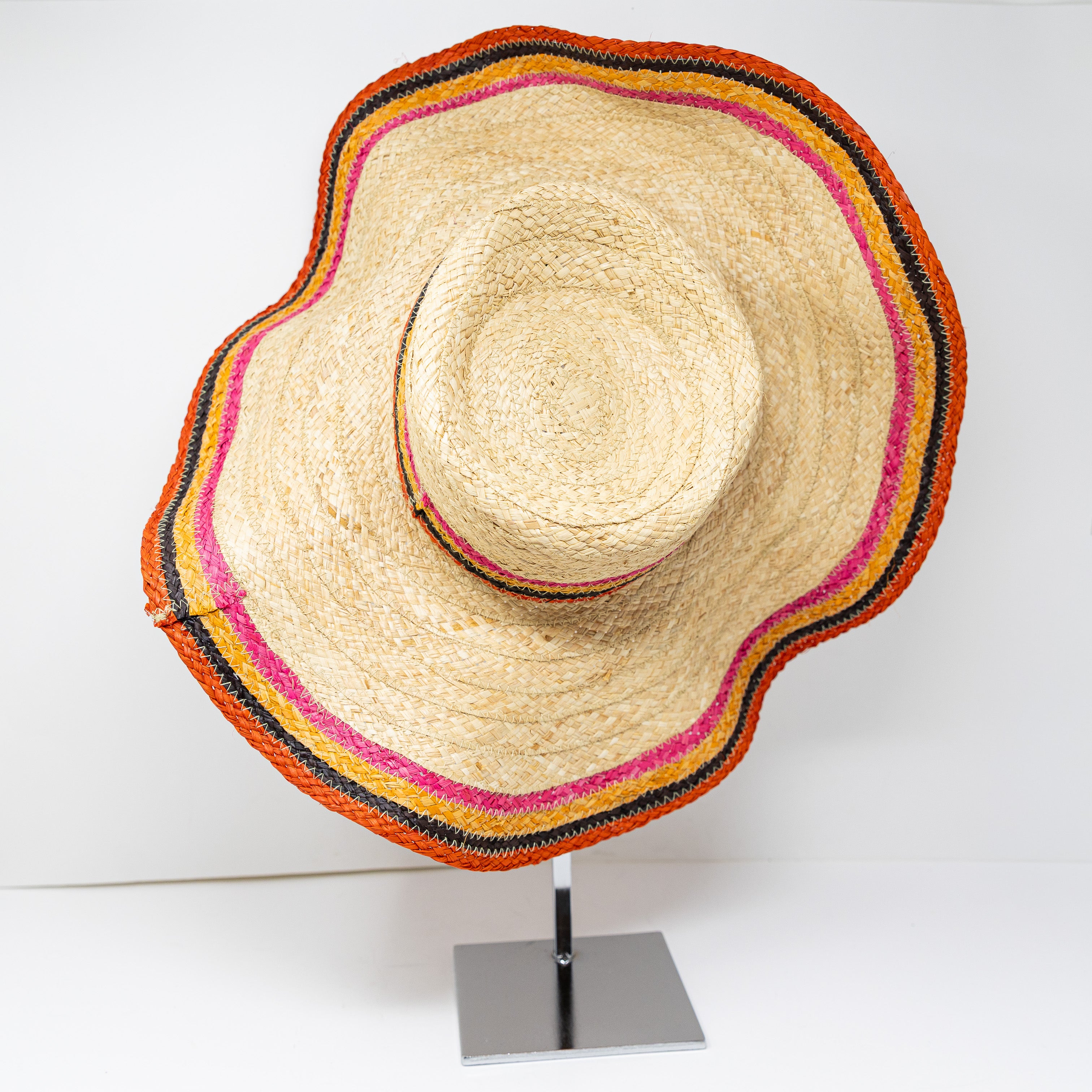 Tory Burch Straw Braided Woven Oversized Neutral Multi Color Sun Hat Accessory