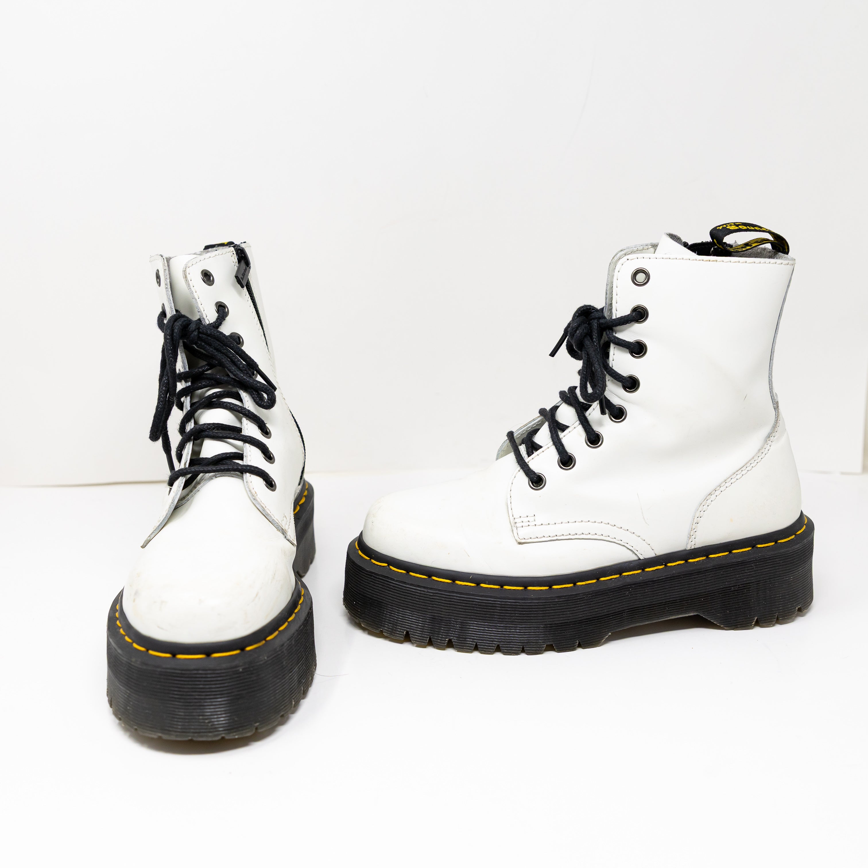 Dr. Martens Jadon Polished Leather Lug Sole Utility Ankle Booties Shoes White 6