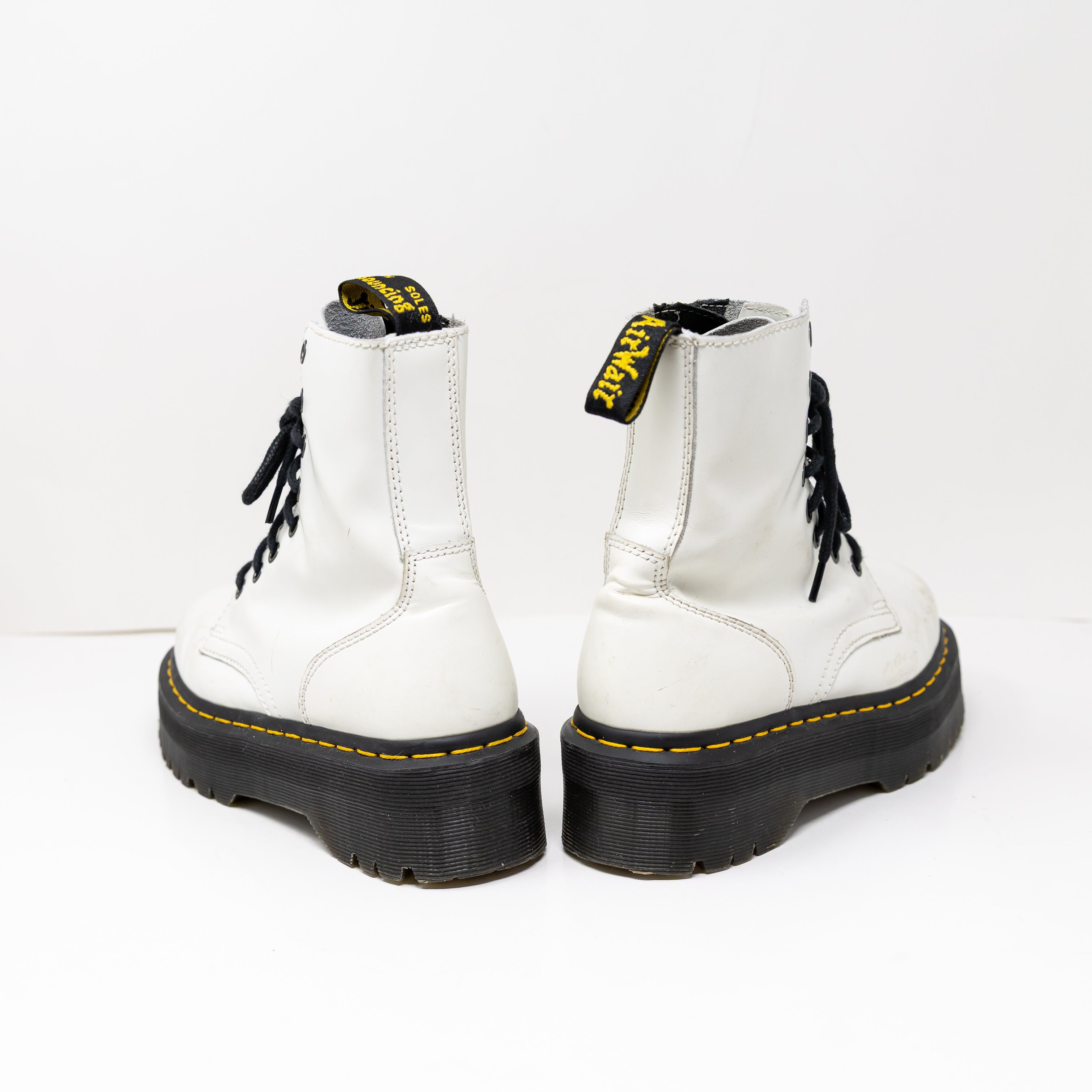 Dr. Martens Jadon Polished Leather Lug Sole Utility Ankle Booties Shoes White 6