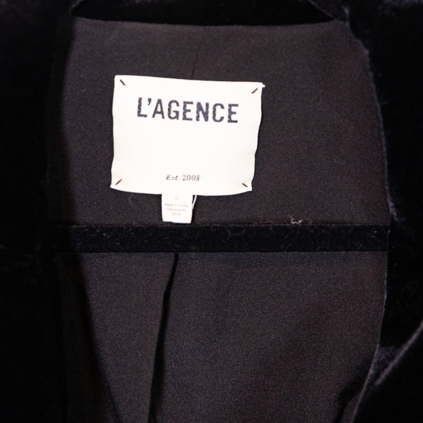 L'Agence Rory Crop Silk Blend Velvet Velour Collared Blazer Jacket Black 0