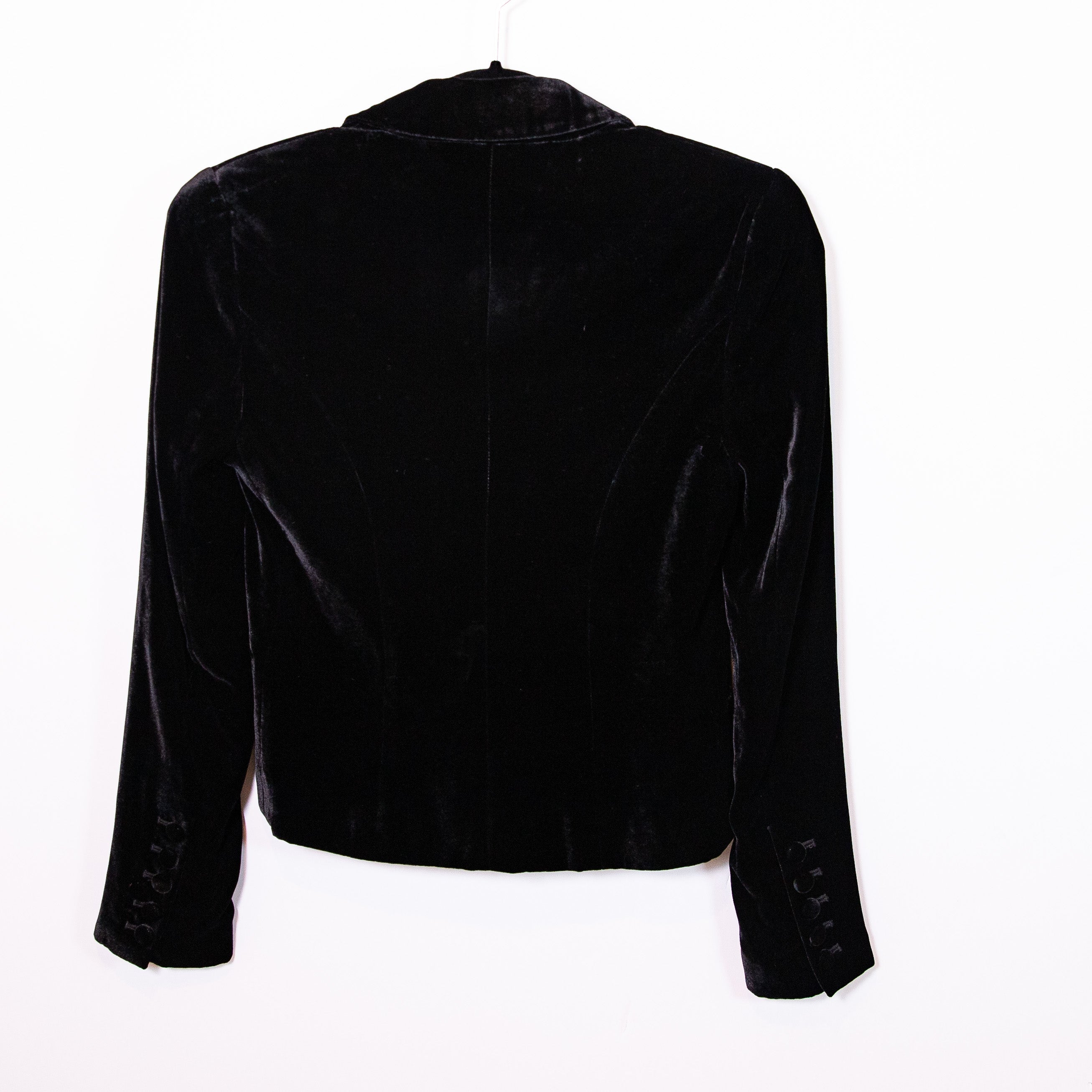 L'Agence Rory Crop Silk Blend Velvet Velour Collared Blazer Jacket Black 0