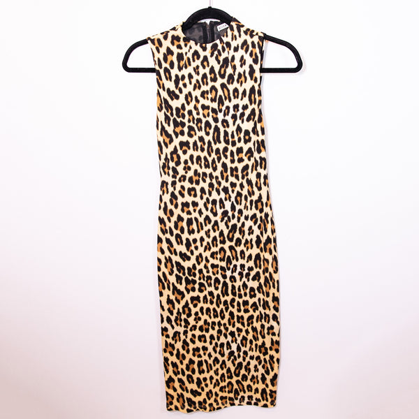 Alice + Olivia Delora Leopard Cheetah Animal Print Pattern Mock Neck Midi Dress