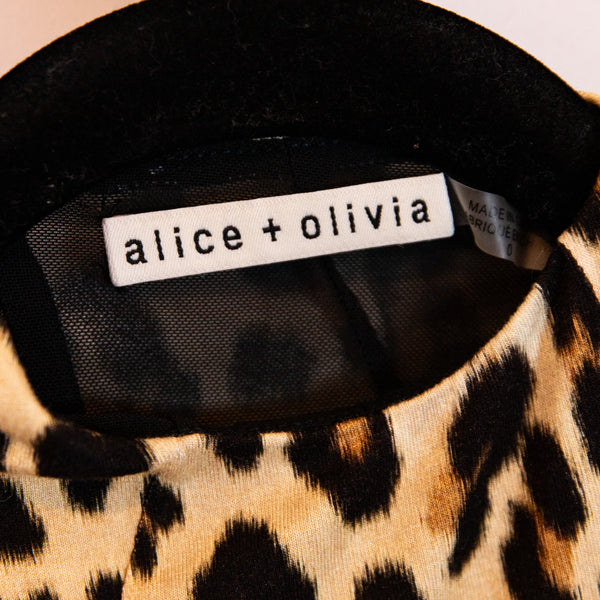 Alice + Olivia Delora Leopard Cheetah Animal Print Pattern Mock Neck Midi Dress