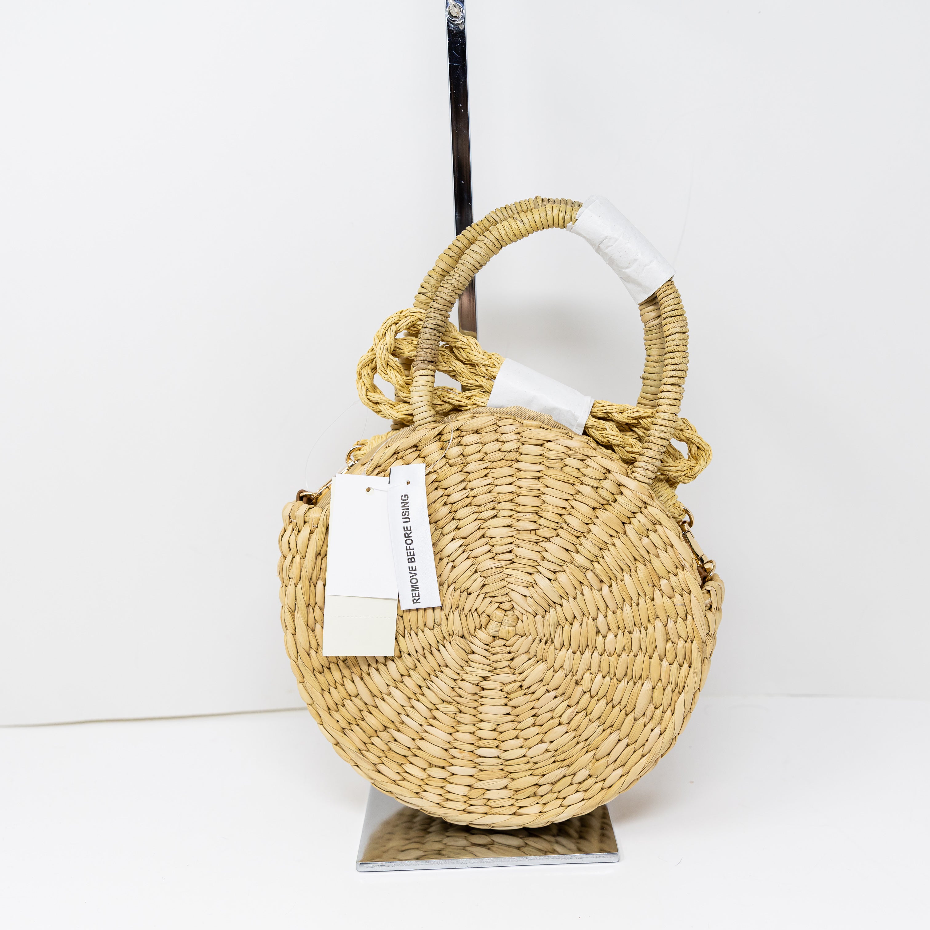 NEW Abercrombie & Fitch Straw Woven Circle Crossbody Shoulder Purse Bag Brown