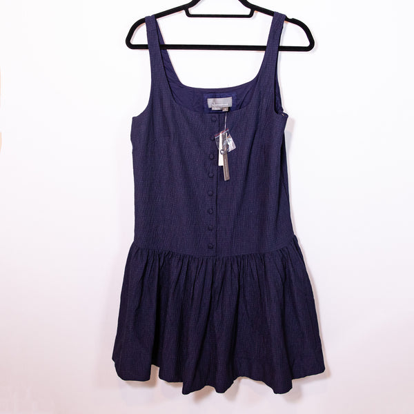 NEW Anthropologie Square Neck Seersucker Sleeveless Button Front Mini Dress Blue