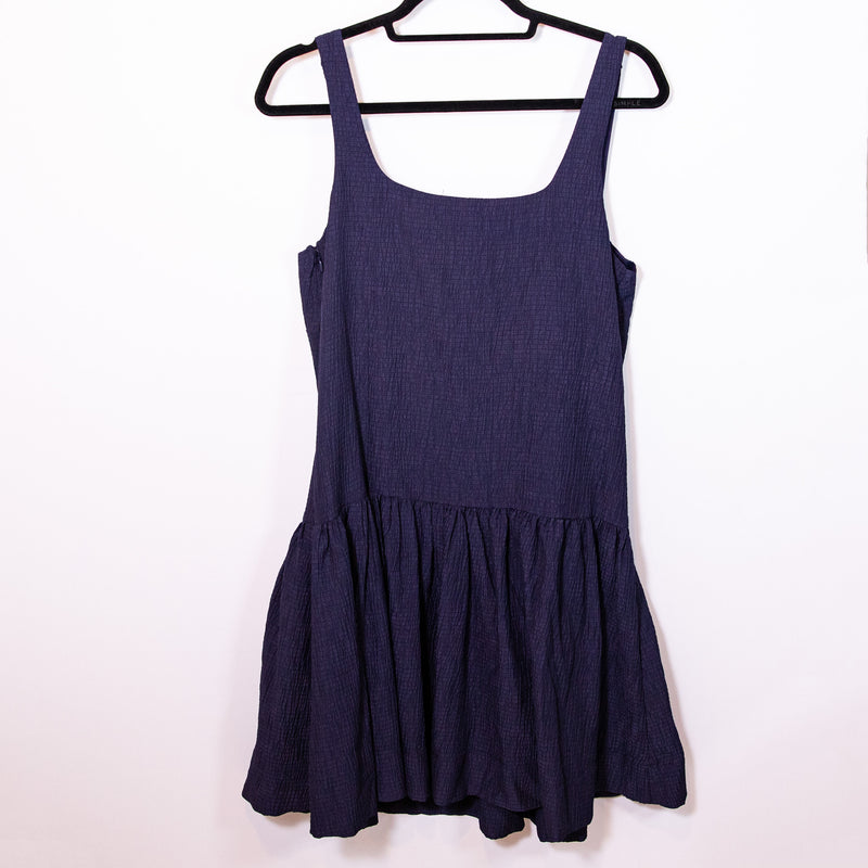 NEW Anthropologie Square Neck Seersucker Sleeveless Button Front Mini Dress Blue