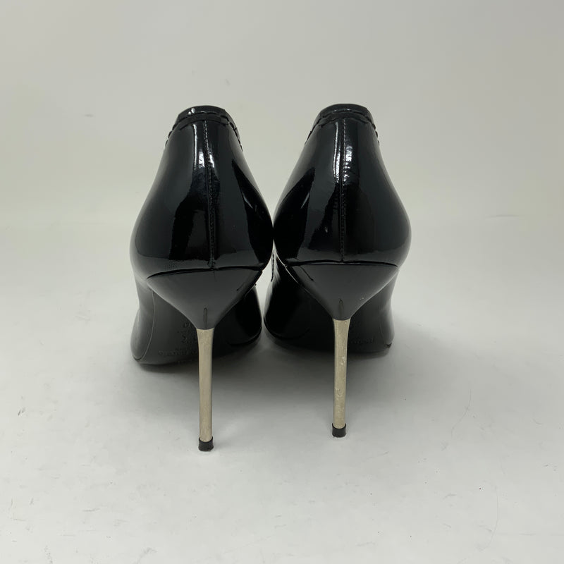 Pedro Garcia Black Patent Leather Sculptural Metal High Heel Stiletto Shoes 10