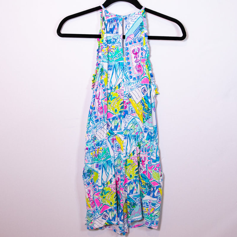 Lilly Pulitzer Dayley Stretch Tank Mini Romper Multi Popup Wish You Were Here XS