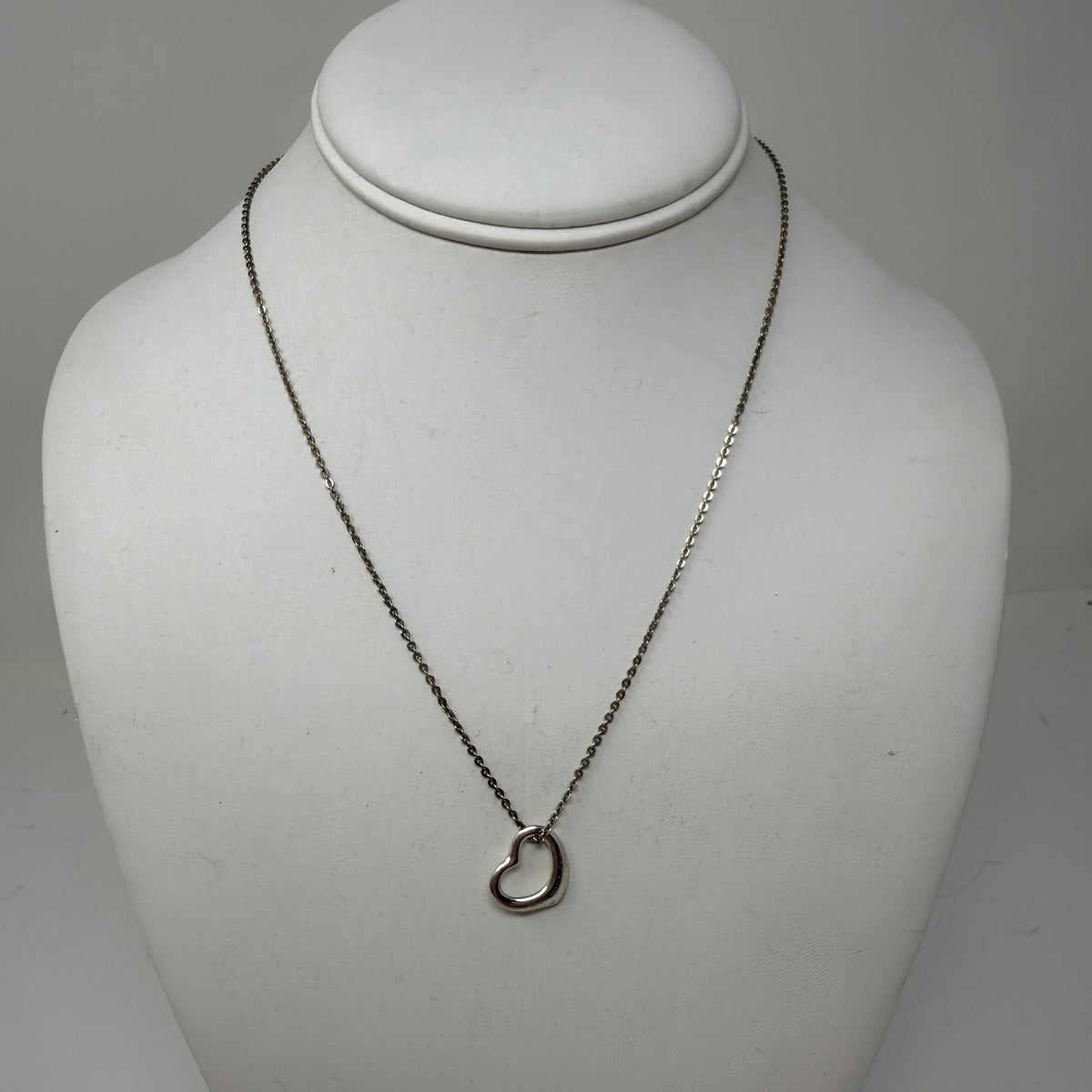 Tiffany &amp; Co Elsa Peretti Open Heart Pendant Charm 925 Sterling Silver Necklace