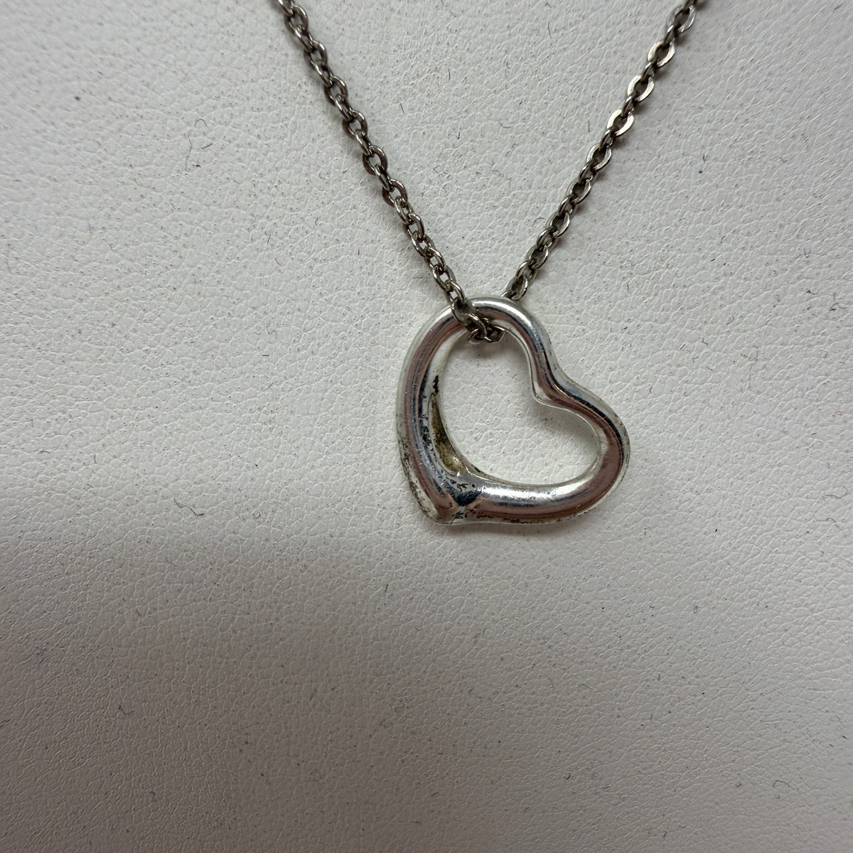 Tiffany &amp; Co Elsa Peretti Open Heart Pendant Charm 925 Sterling Silver Necklace