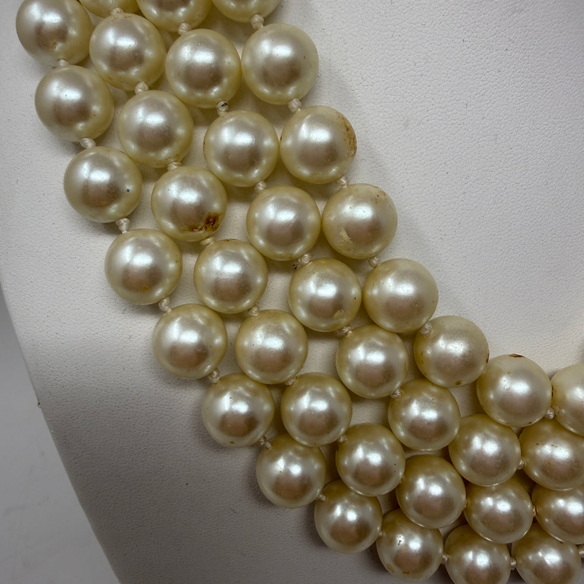 Carolee Faux Pearl Beaded Bead Three Strand Statement Necklace Gold Clasp
