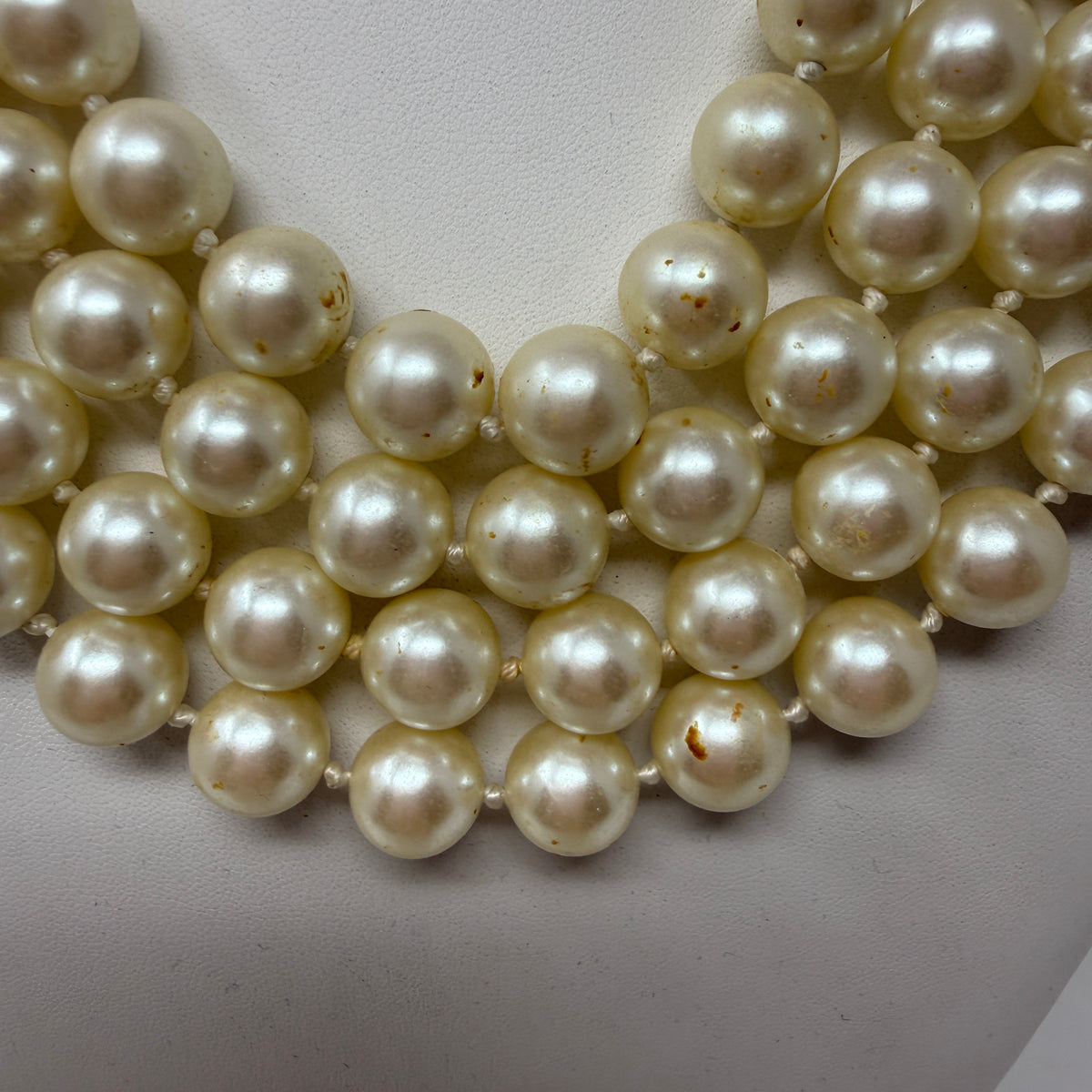 Carolee Faux Pearl Beaded Bead Three Strand Statement Necklace Gold Clasp