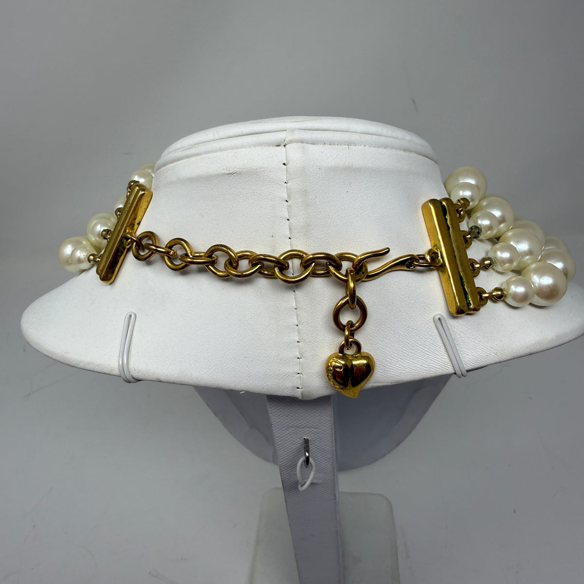 Carolee Faux Pearl Beaded Bead Three Strand Statement Necklace Gold Clasp
