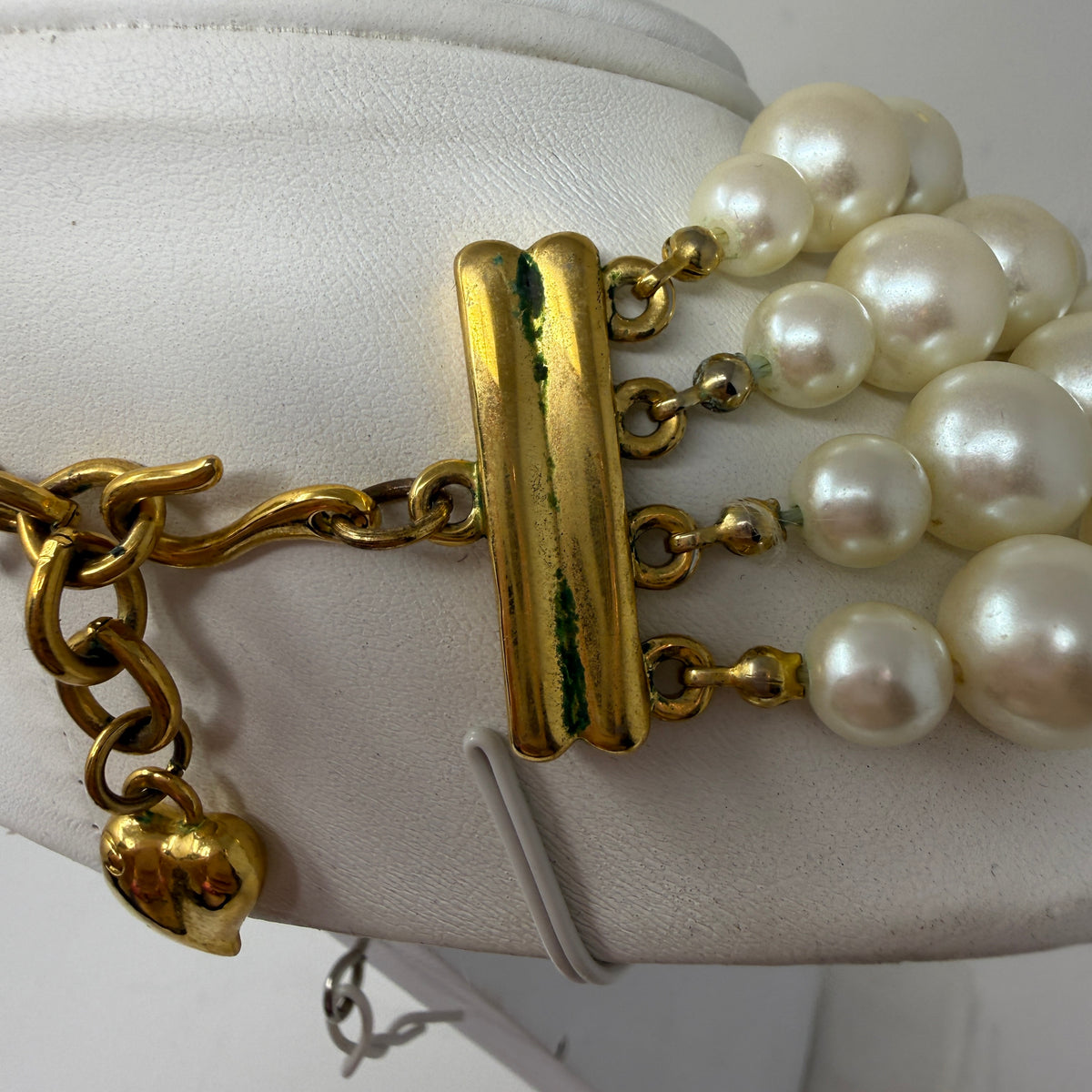 Carolee Faux Pearl Beaded Bead Three Strand Statement Necklace Gold Clasp