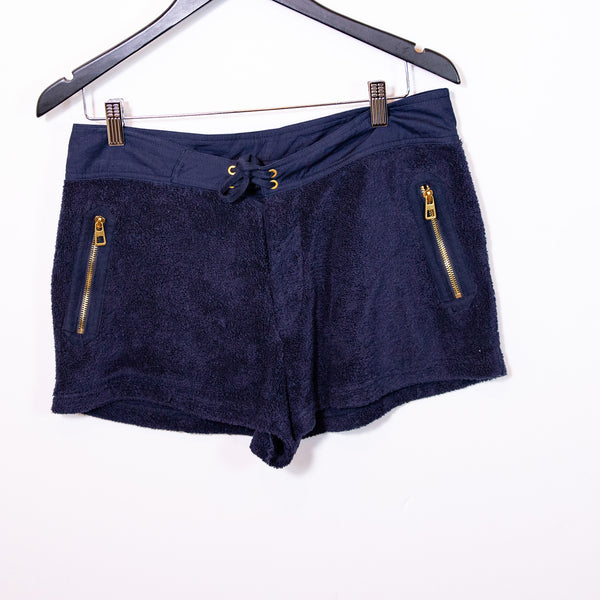 Tory Burch Josie Cotton Blend Terry Pull On Mini Beach Shorts Navy Blue Small