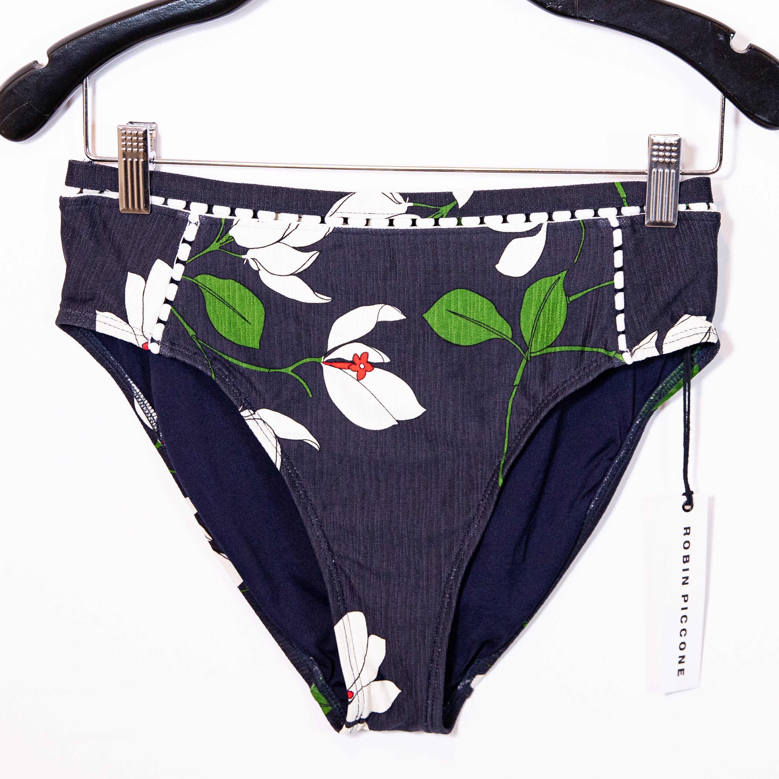 NEW Robin Piccone Floral Flower Print High Waisted SwimBathing Suit Bikini M