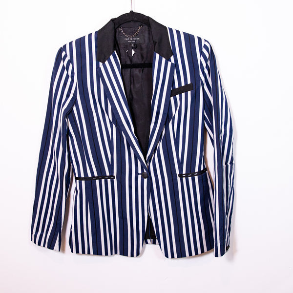 Rag &amp; Bone Women's Windsor Cotton Poplin Blue White Pinstripe Blazer Jacket 4