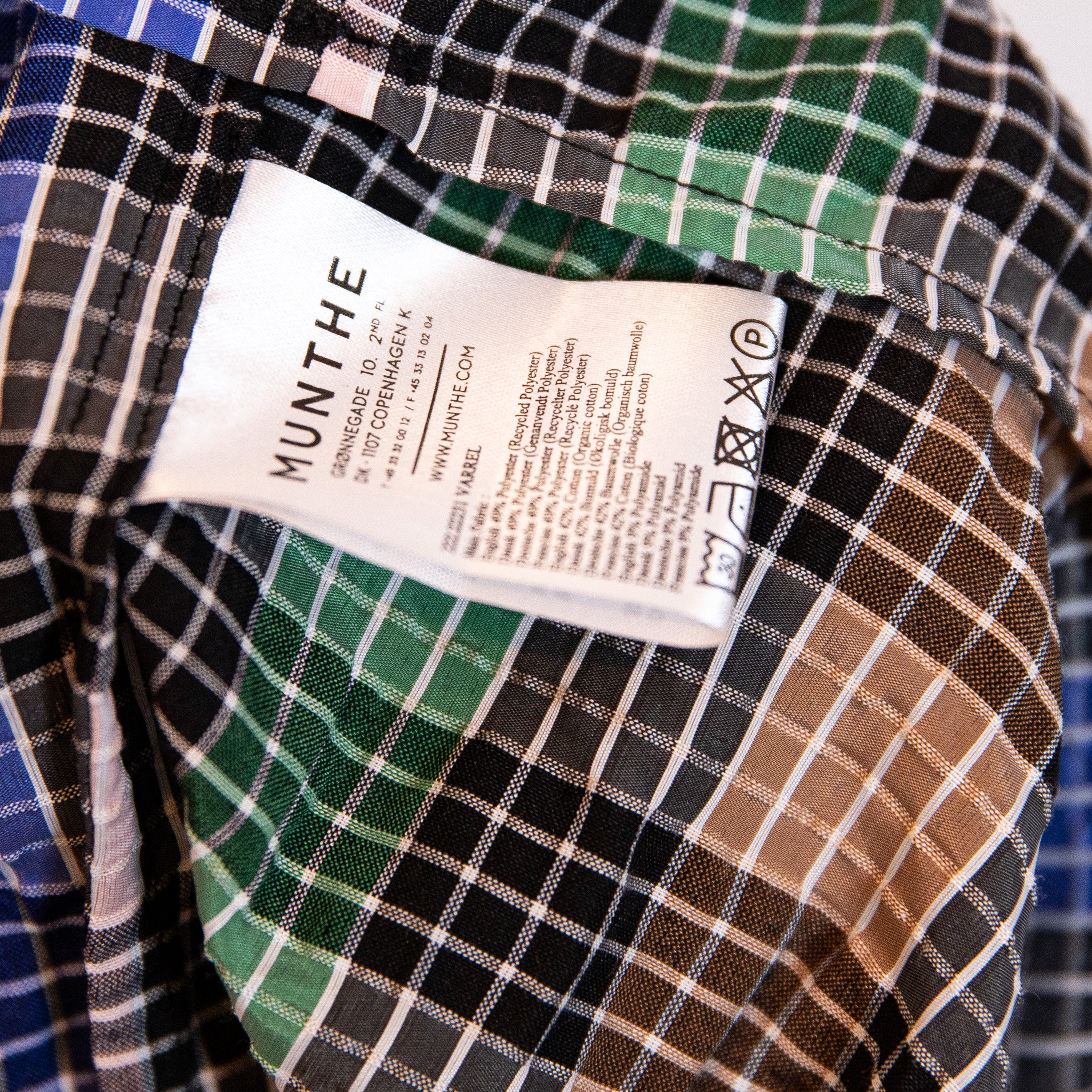 NEW Munthe Varrel Organic Cotton Multi Check Plaid Tassel Tie Blouse Shirt Top