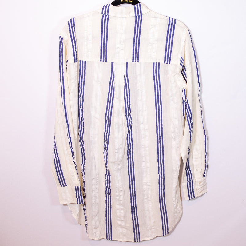 NEW Boden Cotton Textured Button Up Collared Longline Stripe Print Blouse Shirt