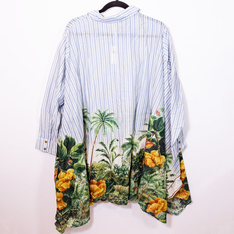 NEW Anthropologie Landscape Palm Tree Stripe Printed Buttondown Cotton Shirt Top