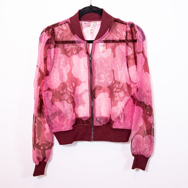 NEW Anthropologie Dolan Sheer Organza Full Zip Bomber Jacket Floral Flower Pink