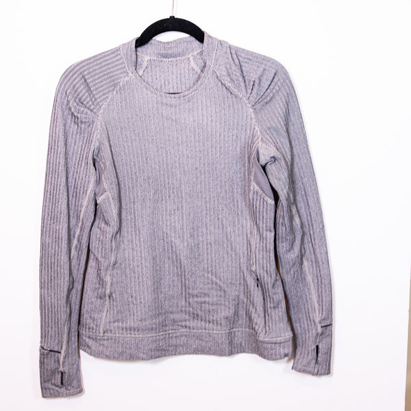 Lululemon Think Fast Long Sleeve Heathered Herringbone Silver Spoon Black Slate