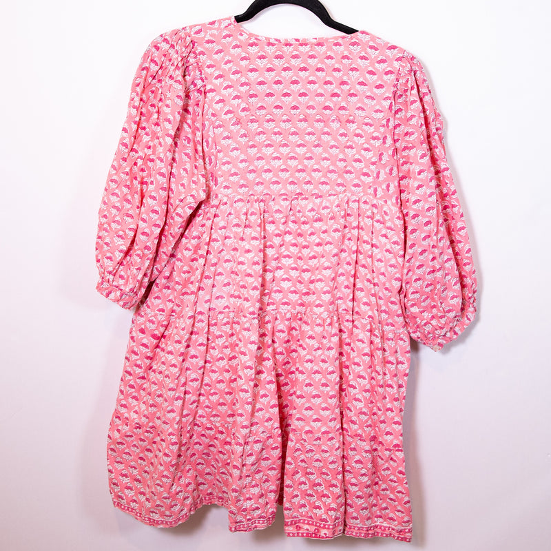 Marea Casita Cotton Lightweight V Neck Pullover Tiered Mini Dress Pink Multi S