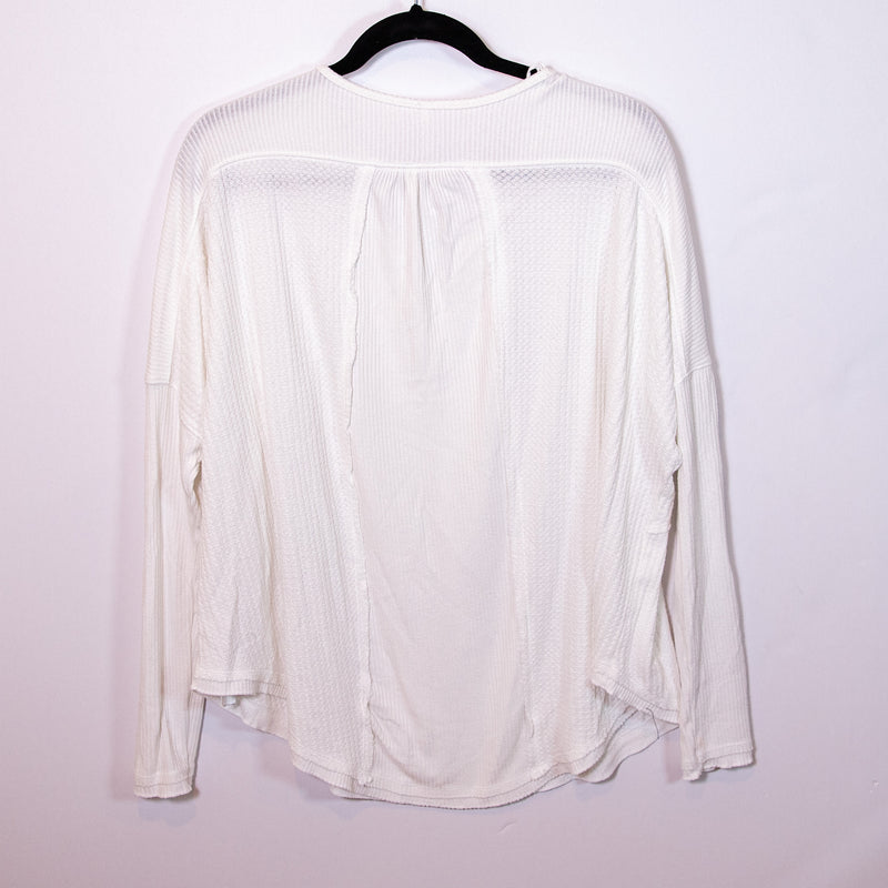 Free People Leon Henley Button Neck Ribbed Knit Long Sleeve Tee Shirt White S