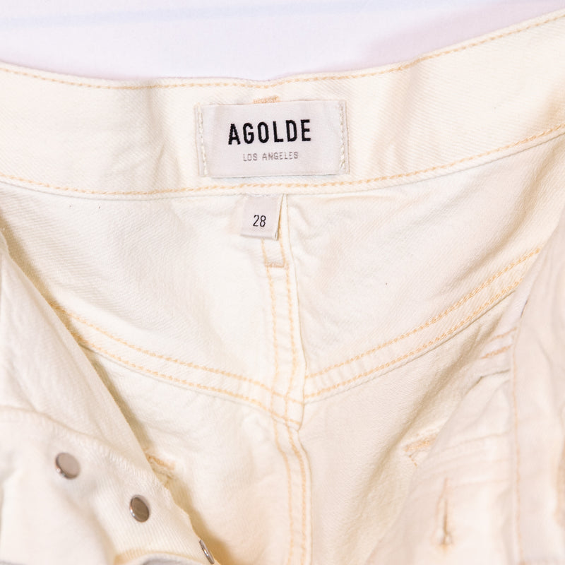 Agolde Denim Reese Relaxed Cut Off Raw Edge Hem High Rise Jean Shorts Tissue 28